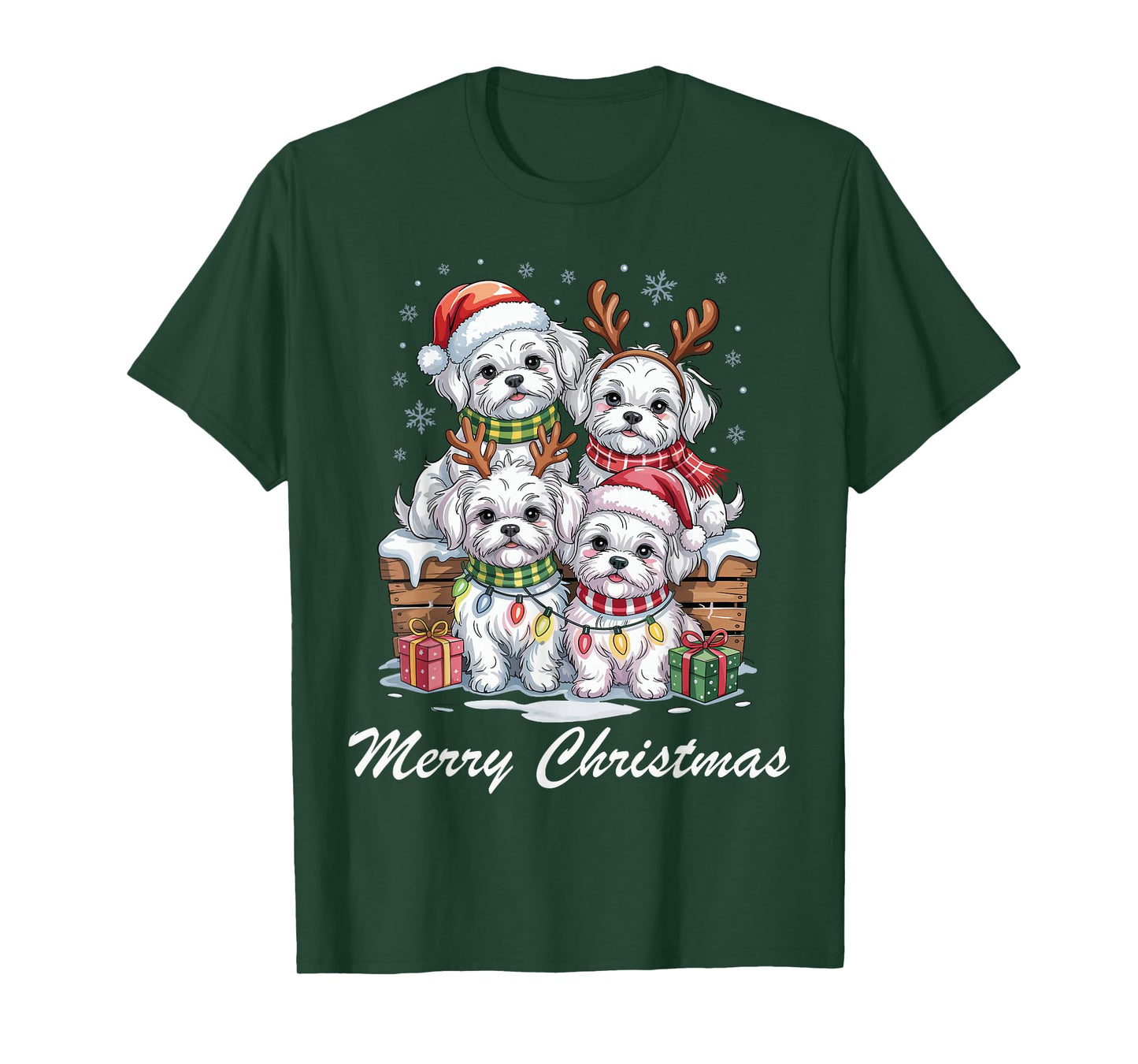 Maltese Merry Christmas Funny Dog Lovers Holiday Pajama T-Shirt