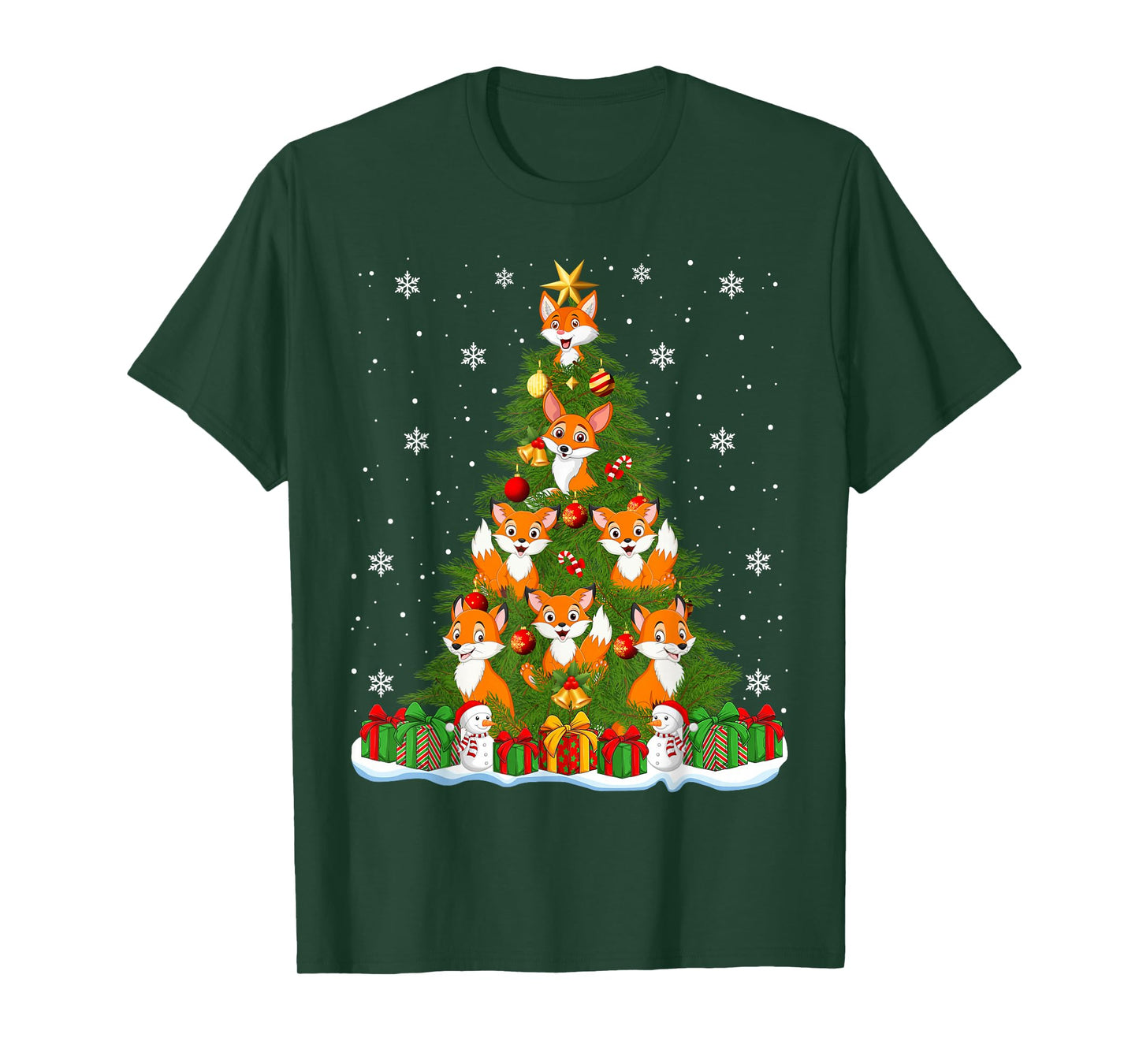 Cute Fox Christmas Tree Lights Holiday Decor Funny Fox Xmas T-Shirt