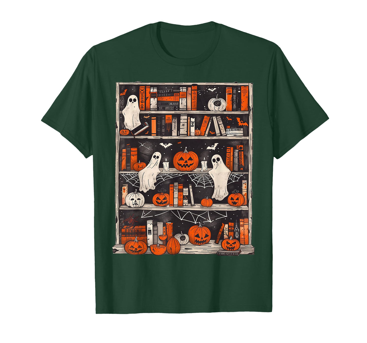 Ghost Bookcase Shirt Ghost Book Halloween Teacher Book Lover T-Shirt