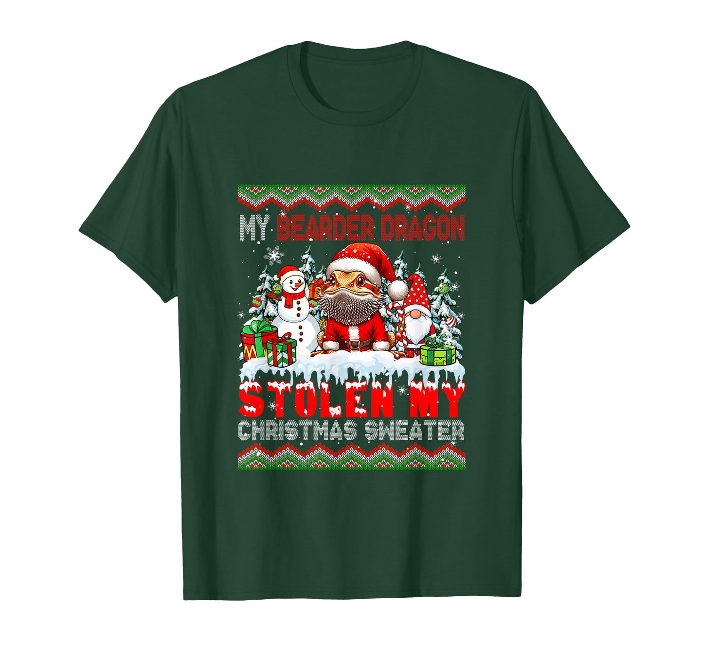 My Bearder Dragon Stolen Christmas Sweater Santa Dog Gnome T-Shirt