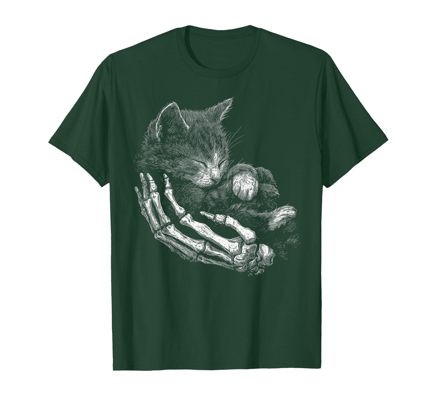 Vintage Skeleton Hand Hugging Kitten Halloween Cat T-Shirt