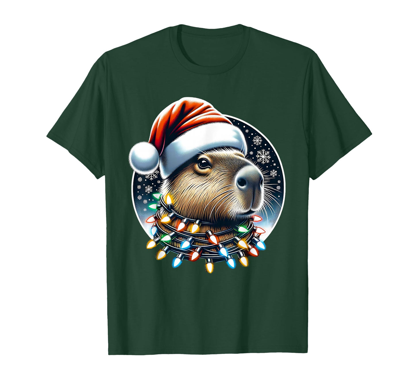 Christmas Capybara Santa Hat Xmas Lights Men Women Kids T-Shirt