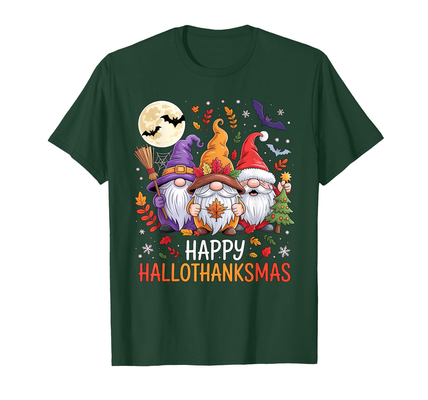 Halloween Thanksgiving Christmas Happy HalloThanksMas Gnomes T-Shirt
