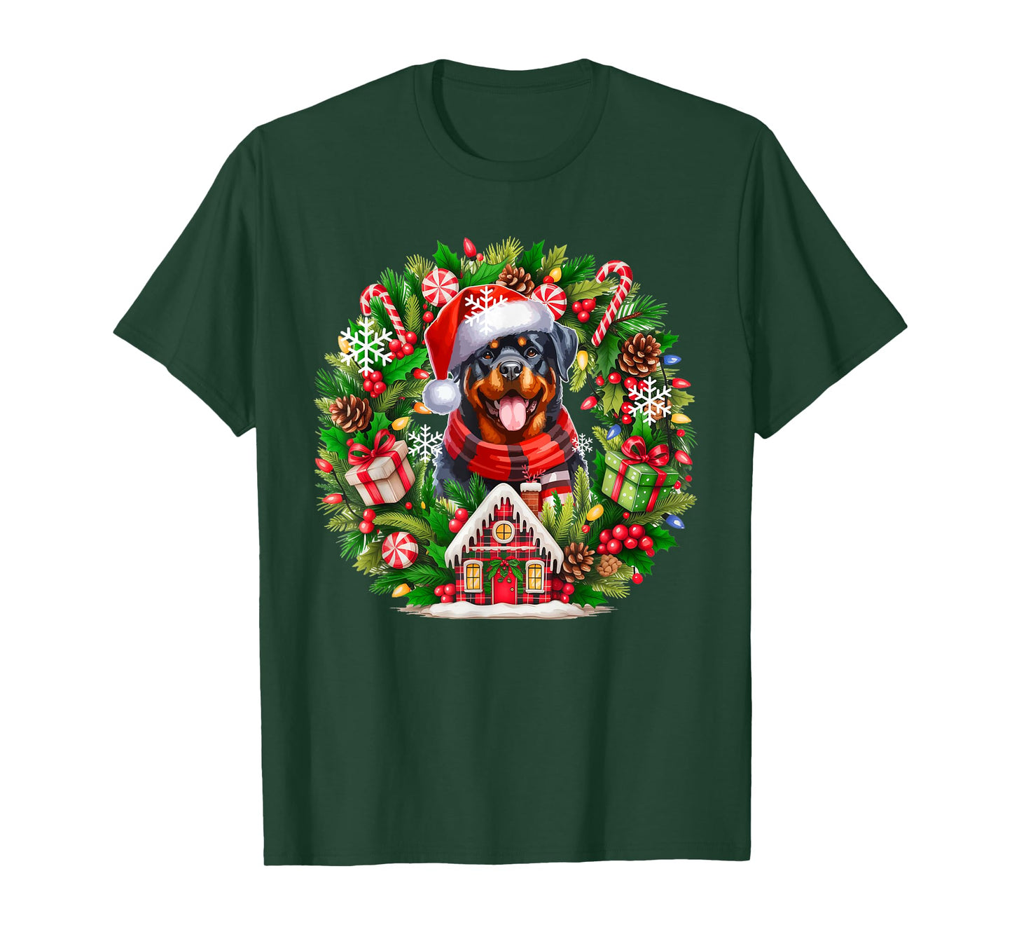 Santa Rottweiler Christmas Floral Circle Matching Owner Kids T-Shirt