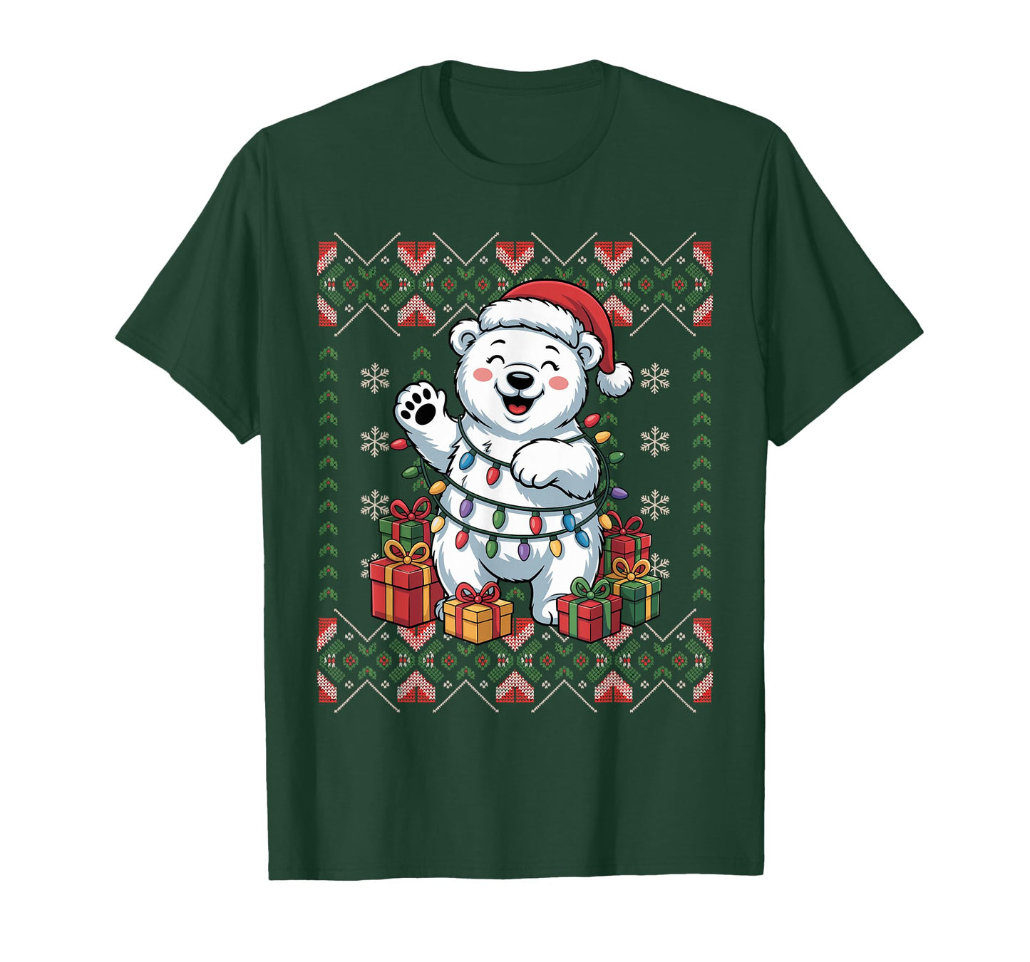 Santa Polar Bear Christmas Ugly Sweater Funny Holiday Pajama T-Shirt