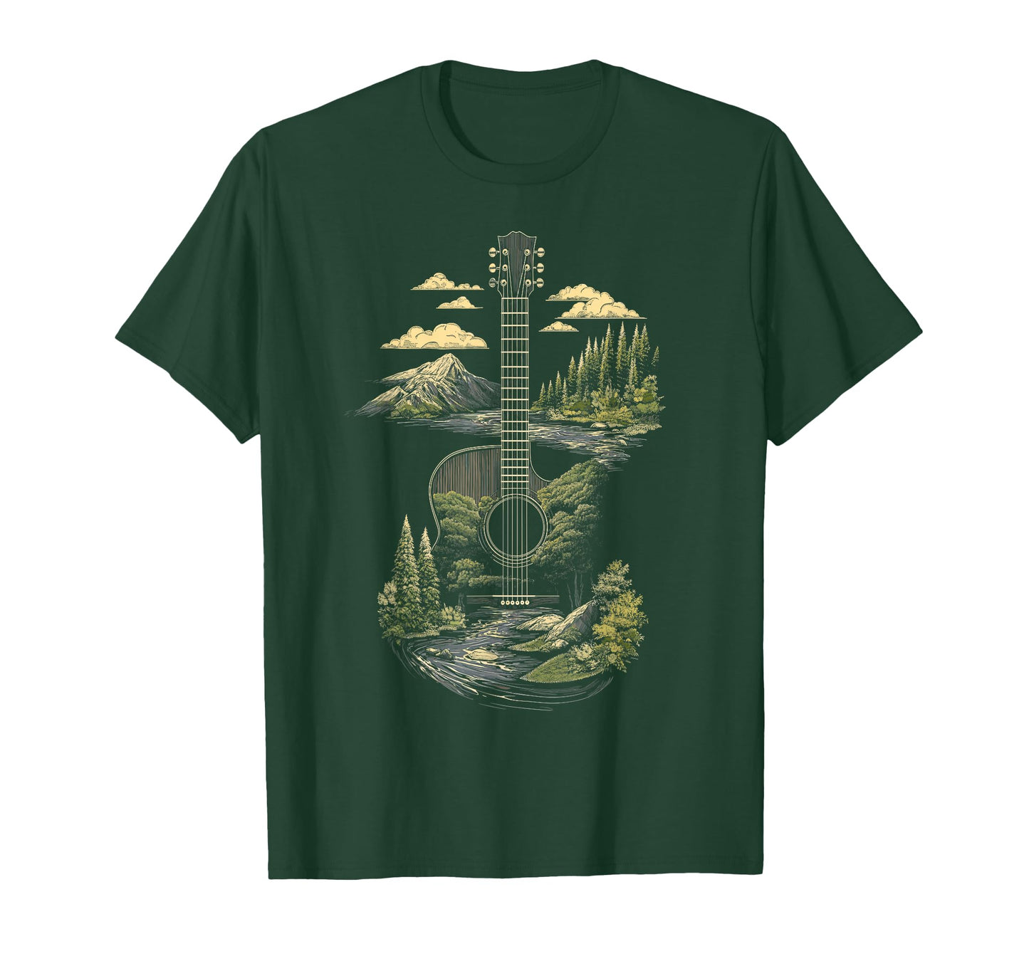 Acoustic Guitar Nature Forest Mountain Art T-Shirt