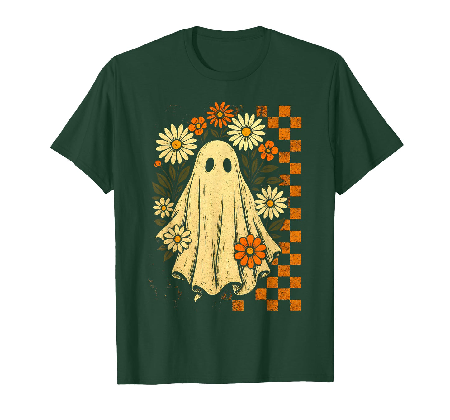 Vintage Floral Ghost Groovy Halloween Spooky Girls Women T-Shirt