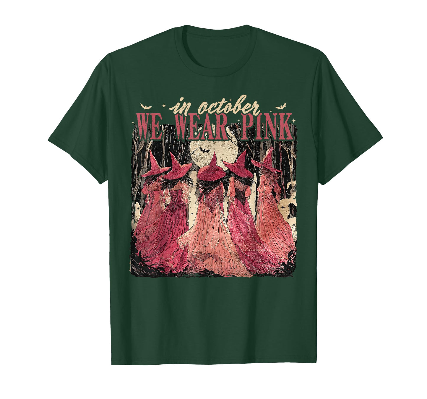 Retro in October We Wear Pink Witch Breast Cancer Awareness T-Shirt