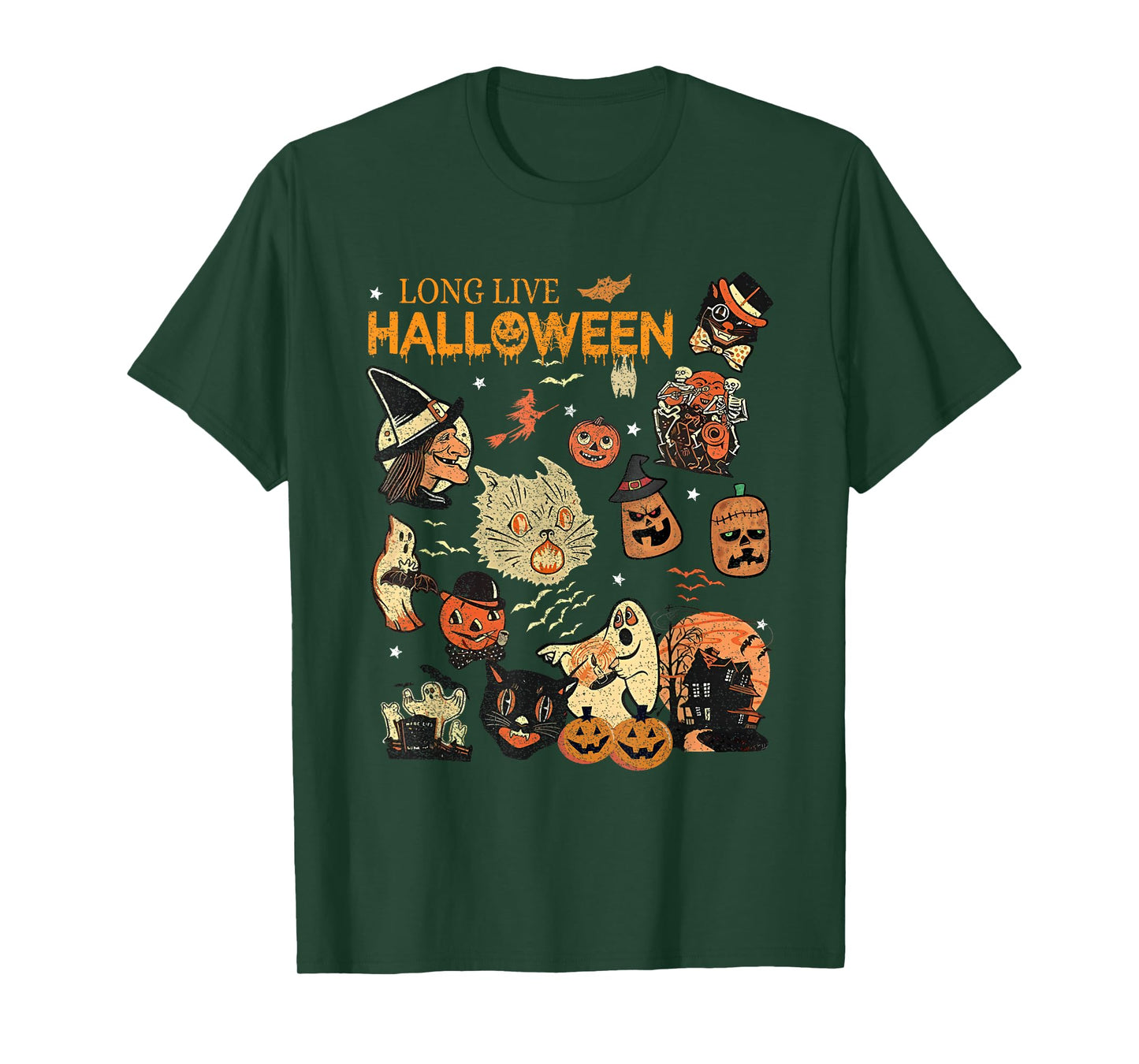 Long Live Halloween Vintage Pumpkin Witch Ghost Black Cat T-Shirt