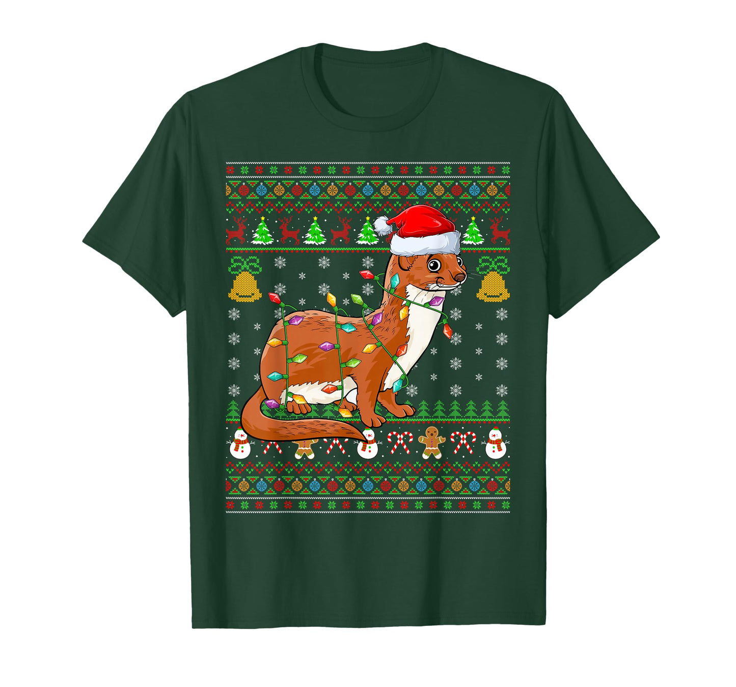 Weasel Christmas Lights Funny Santa Ugly Sweaters Xmas T-Shirt