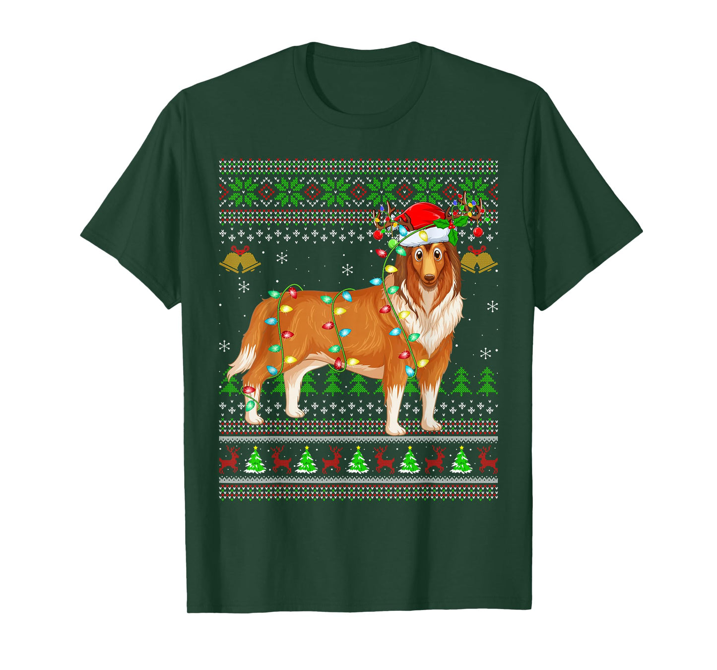 Rough Collie Dog Ugly Christmas Sweaters Holiday Santa Xmas T-Shirt