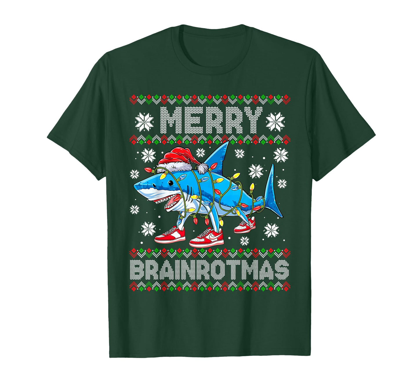 Merry Brainrotmas Christmas Slang Gen Z Gen Alpha Meme Shark T-Shirt