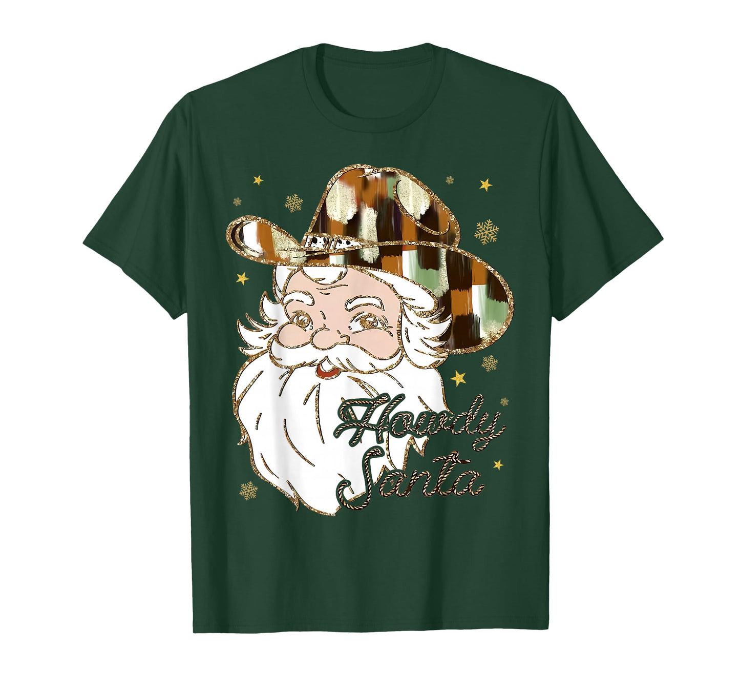 Howdy Santa Western Cowhide Santa Cowboy Christmas Holiday T-Shirt