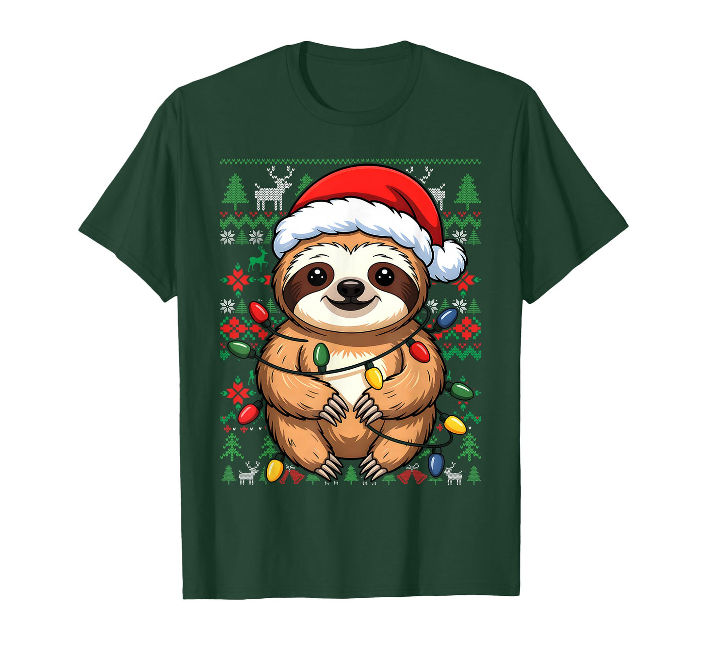 Sloth Santa Hat Ugly Christmas Pajama Cute Animal X-Mas T-Shirt