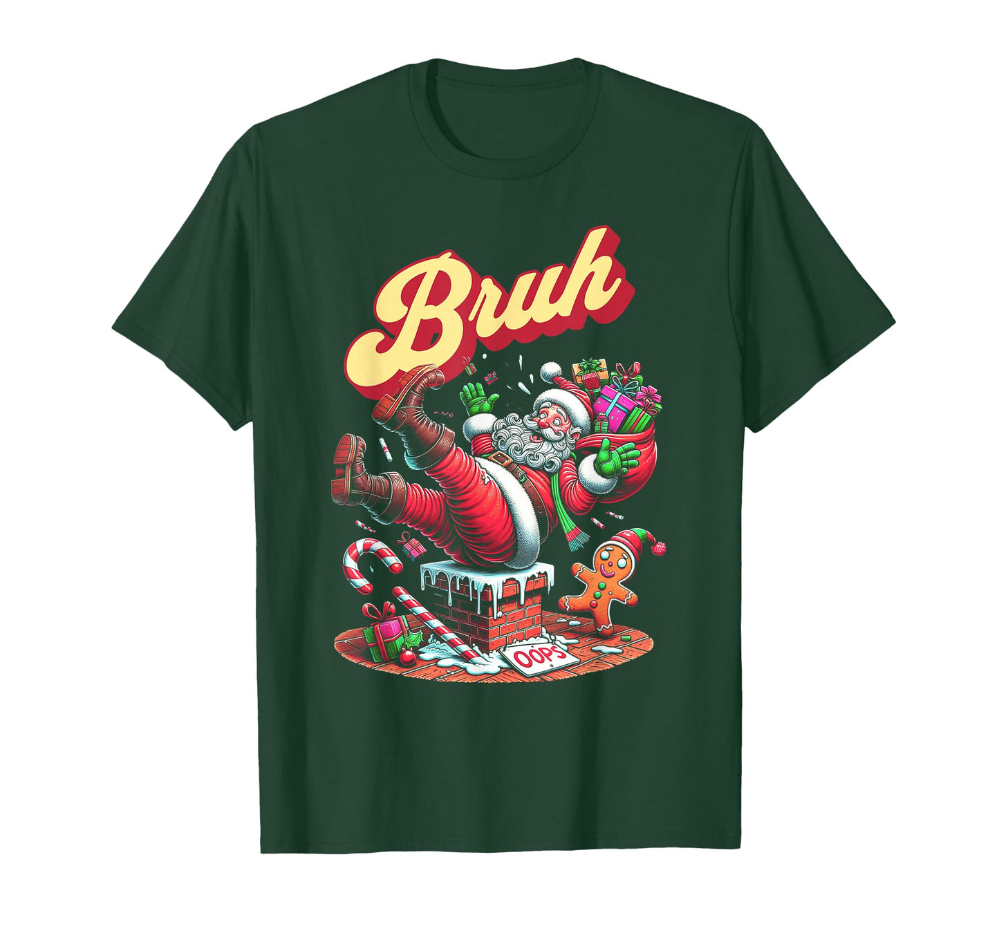 Funny Santa Falling Down Chimney Bruh Meme Christmas T-Shirt