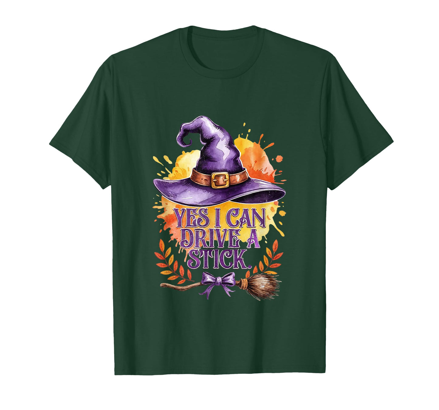 Yes I Can Drive A Stick Funny Halloween Witch Broom Quote T-Shirt