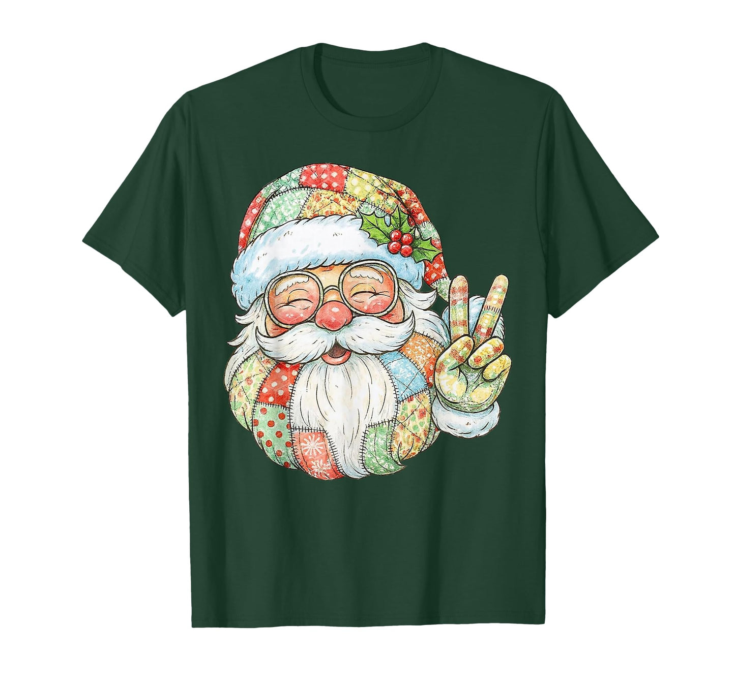 Patchwork Santa Claus Retro Christmas Funny Mens Womans Kids T-Shirt