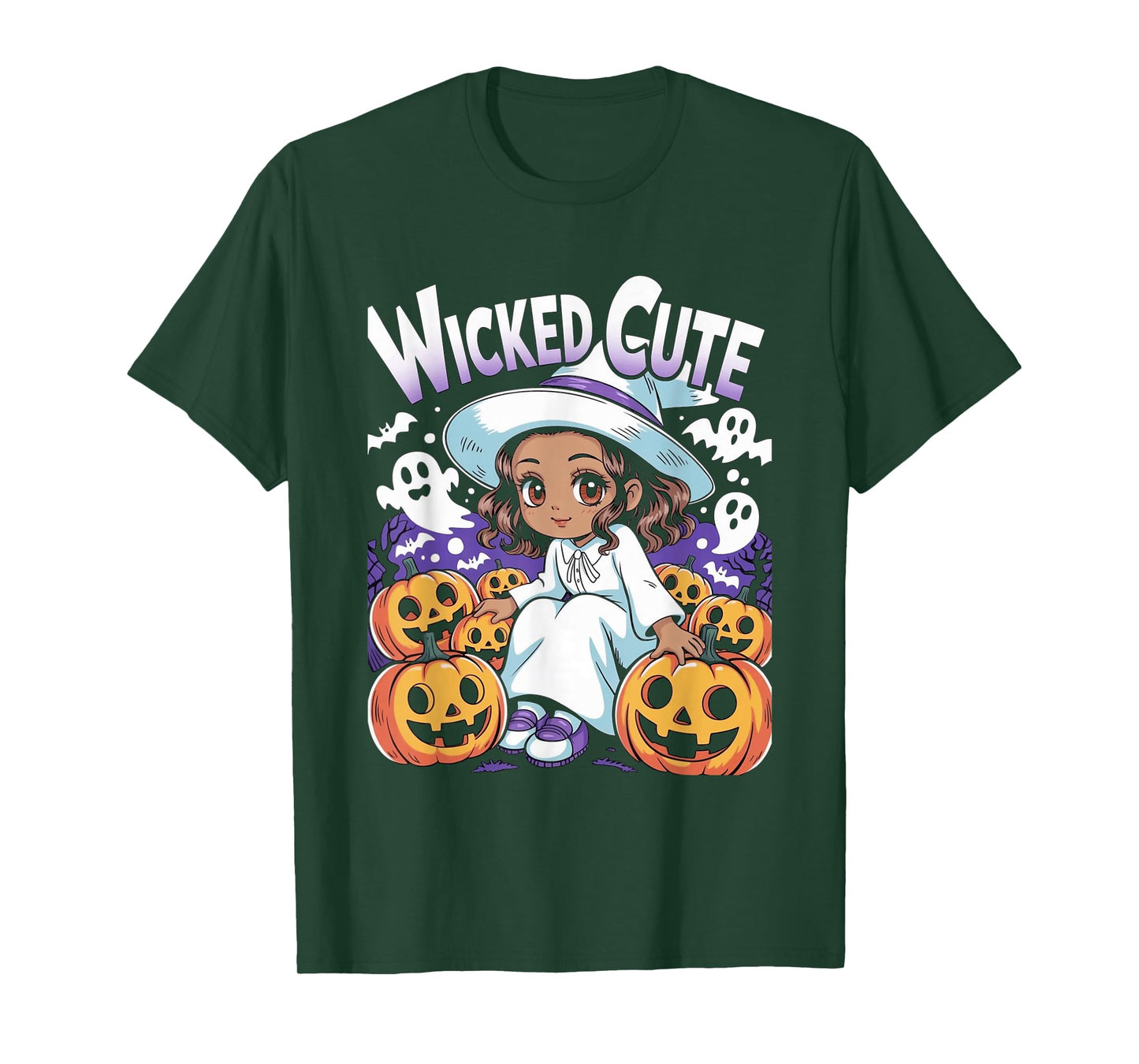 Halloween Anime Black Witch Melanin Cute Pumpkin Kids Girls T-Shirt