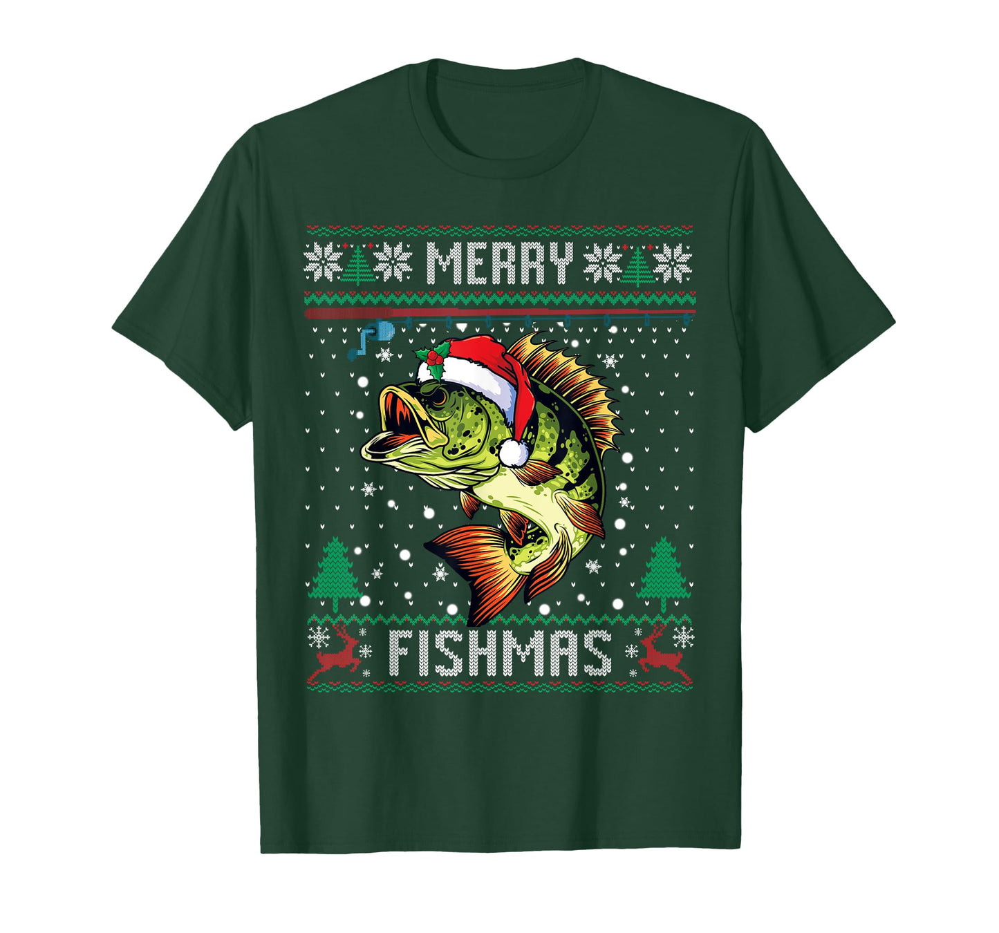 Merry Fishmas Bass Fish Fishing Christmas Ugly Sweater Xmas T-Shirt