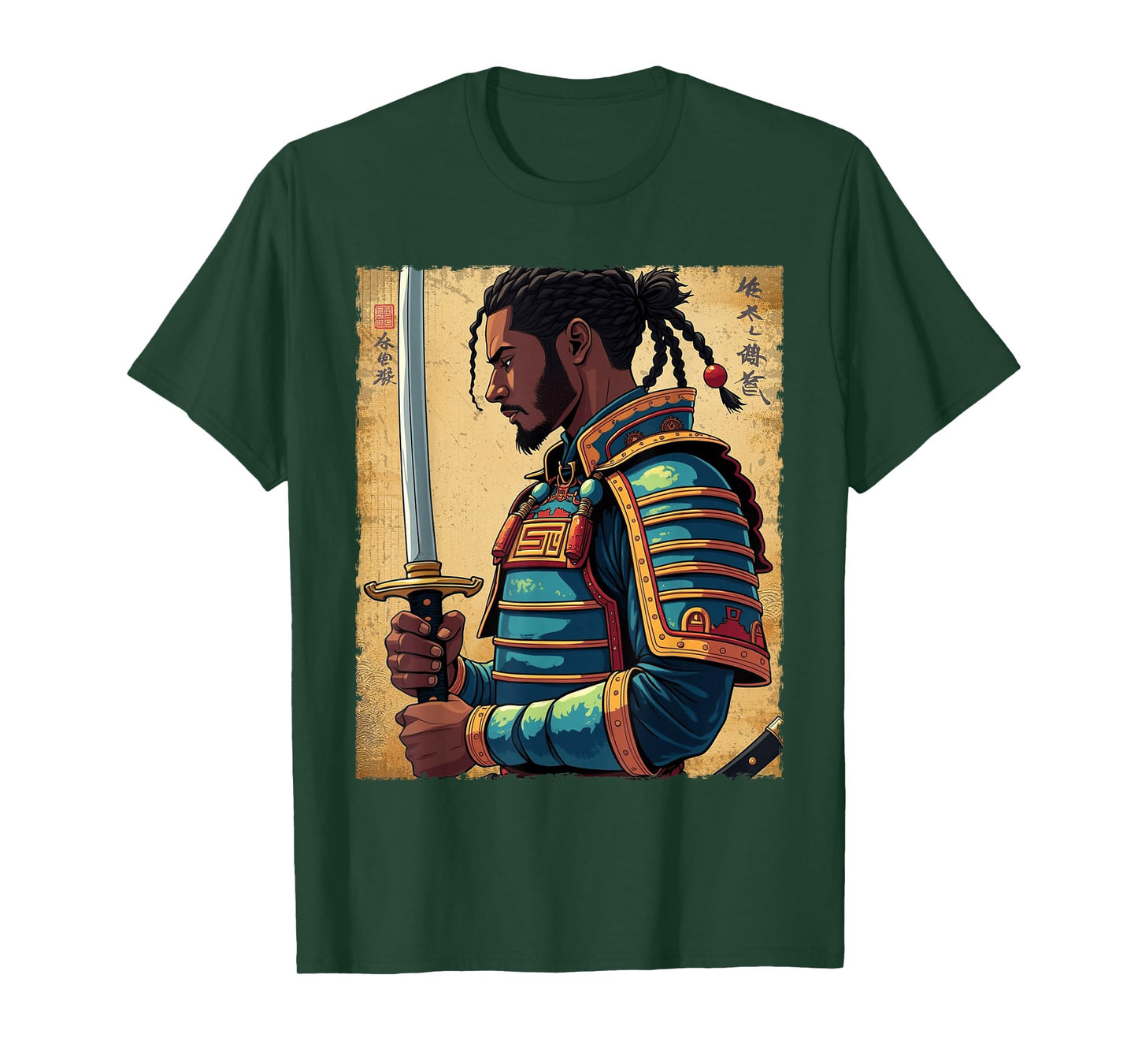 African Samurai Vintage Afro American Bushido Warrior Katana T-Shirt