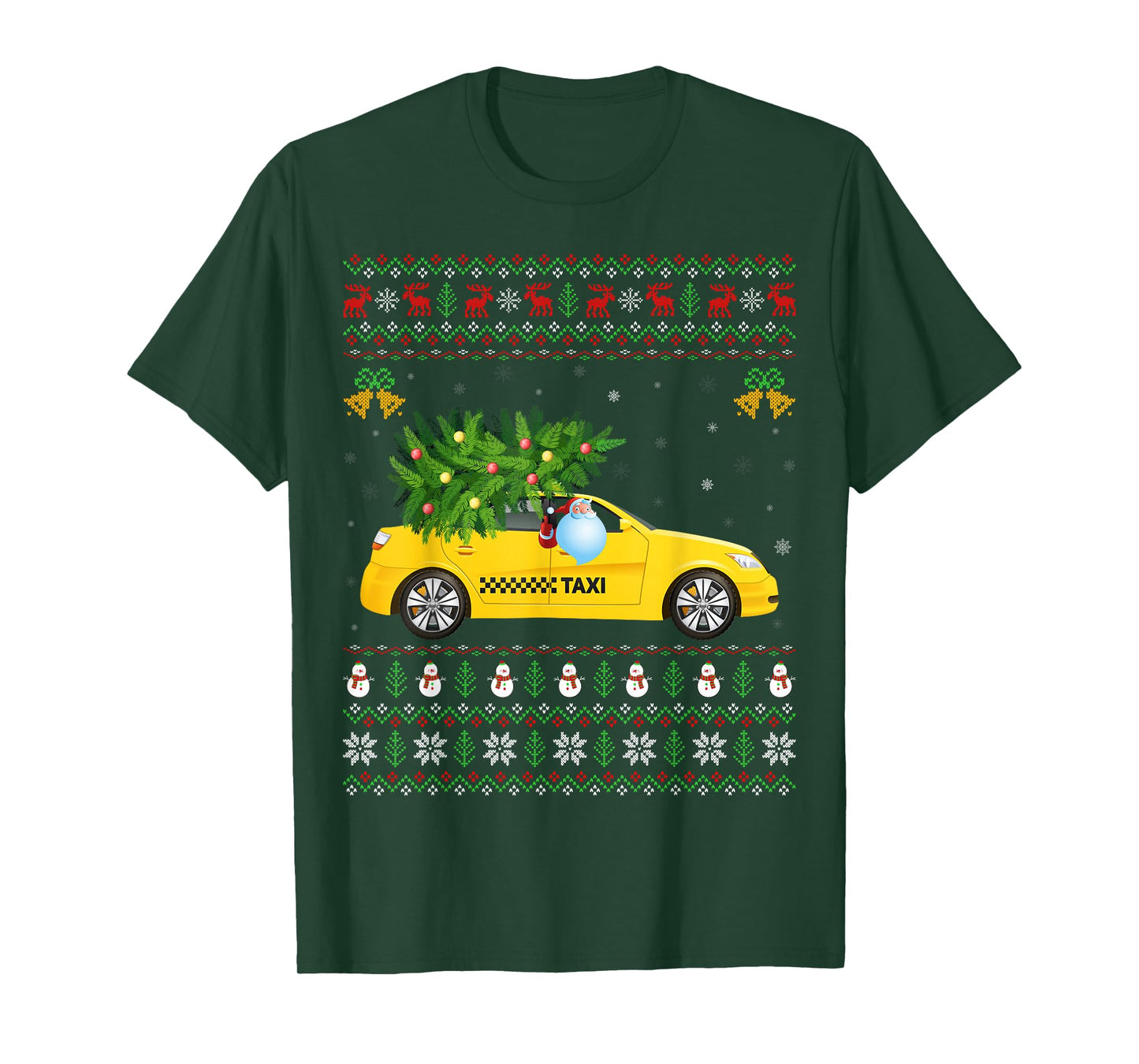 Ugly Xmas Sweater Funny Santa Taxi Driver Christmas Pajamas T-Shirt