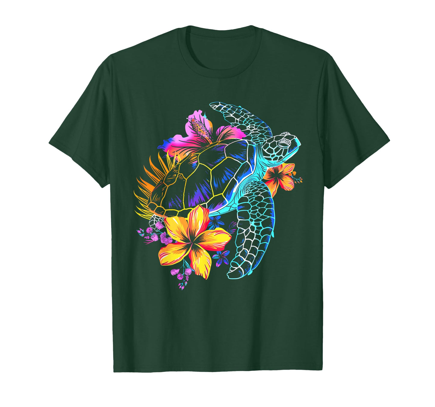 Sea Turtle Hawaiian Flowers Hawaii Scuba Diving Diver T-Shirt