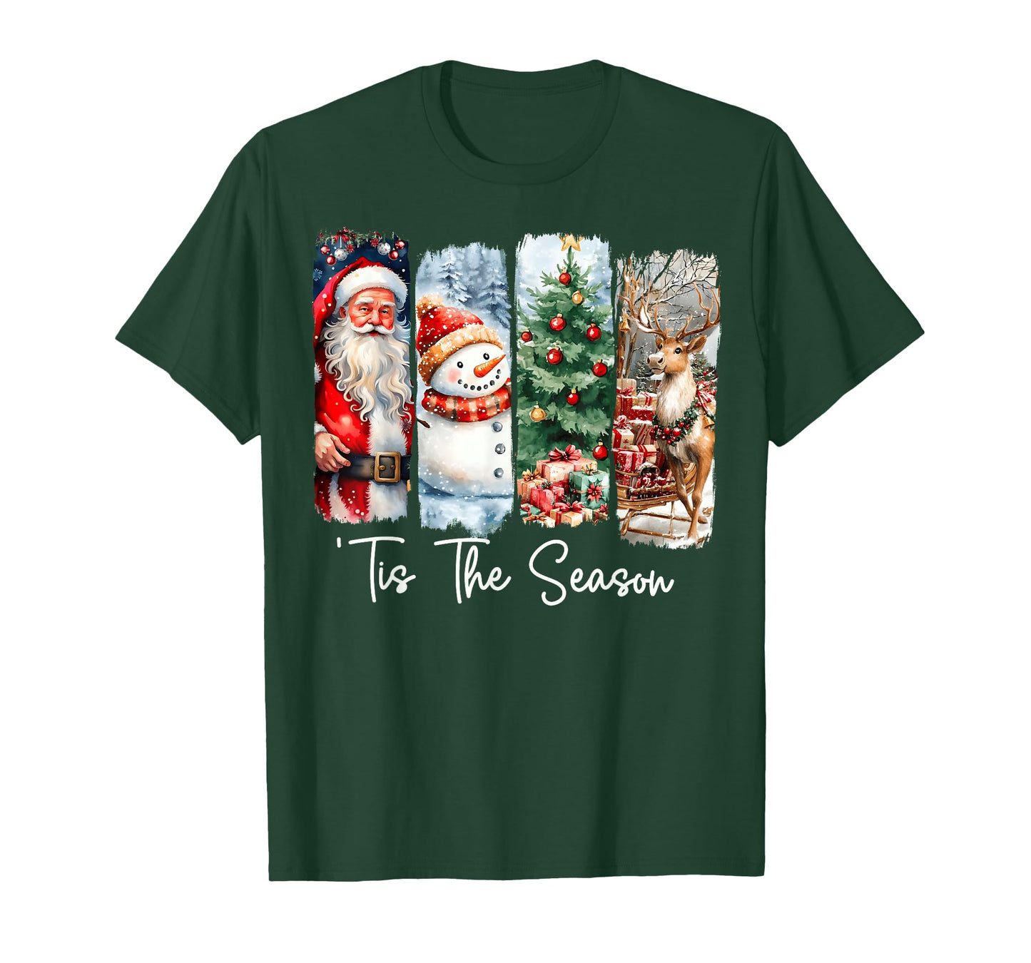 Merry Christmas Tis The Season Santa Snowman Tree Reindeer T-Shirt