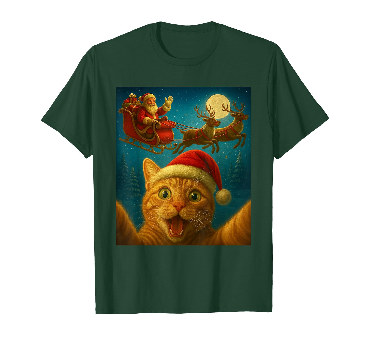 Christmas Cat Selfie with Santa Claus Funny Cat Graphic Xmas T-Shirt