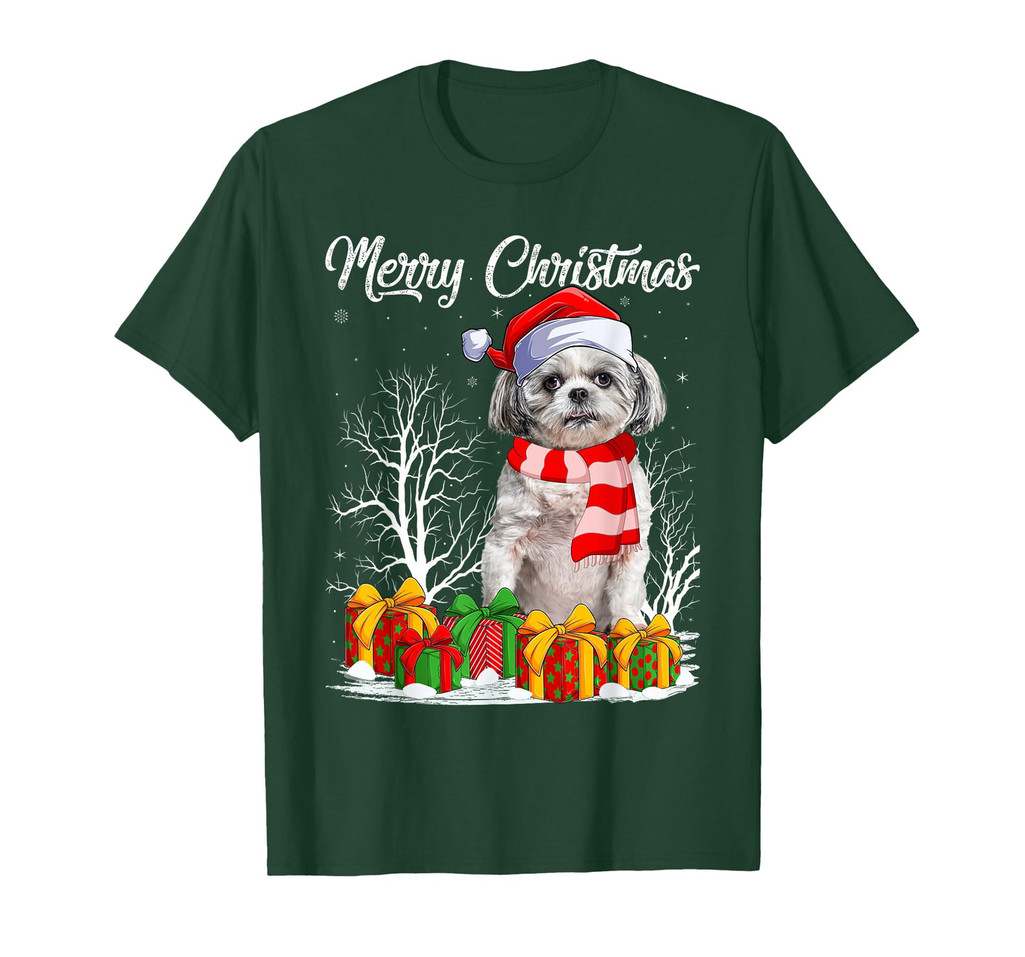 Shih Tzu Christmas Santa Hat Puppy Dog Lover Family Xmas T-Shirt