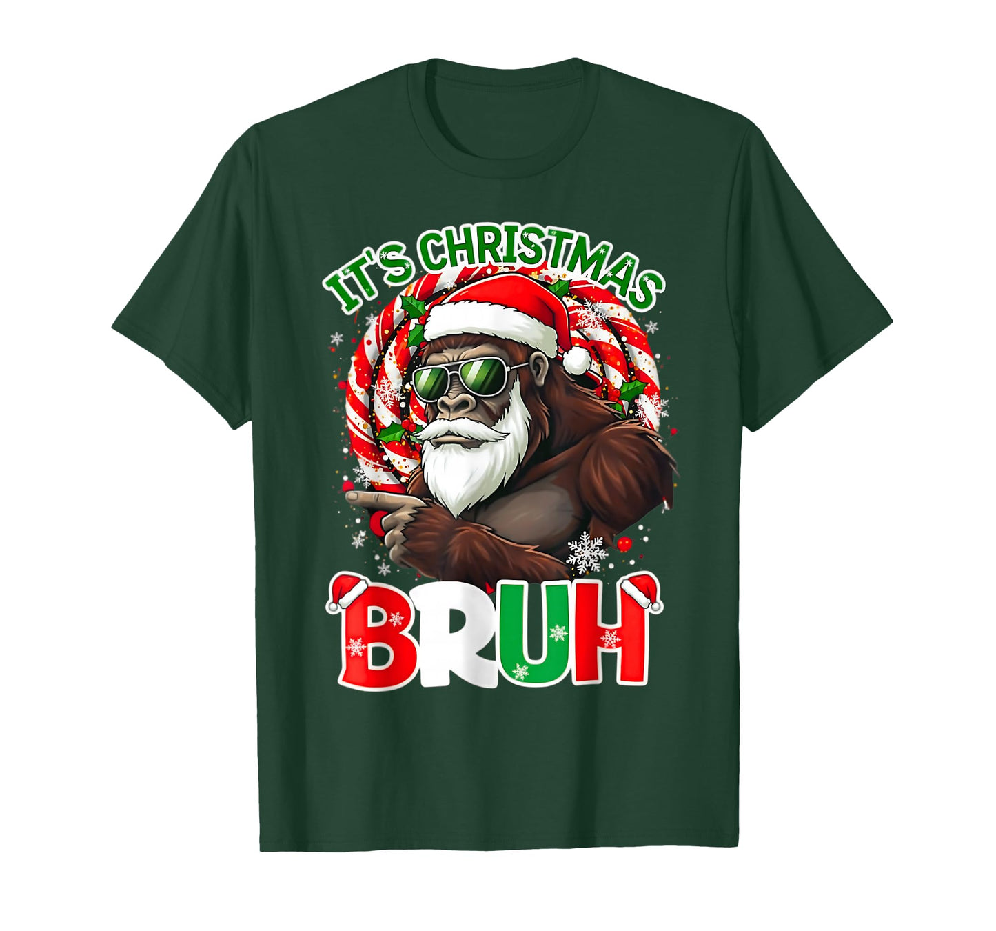 Bruh Christmas Boys Kids It's Christmas Bruh Funny Bigfoot T-Shirt