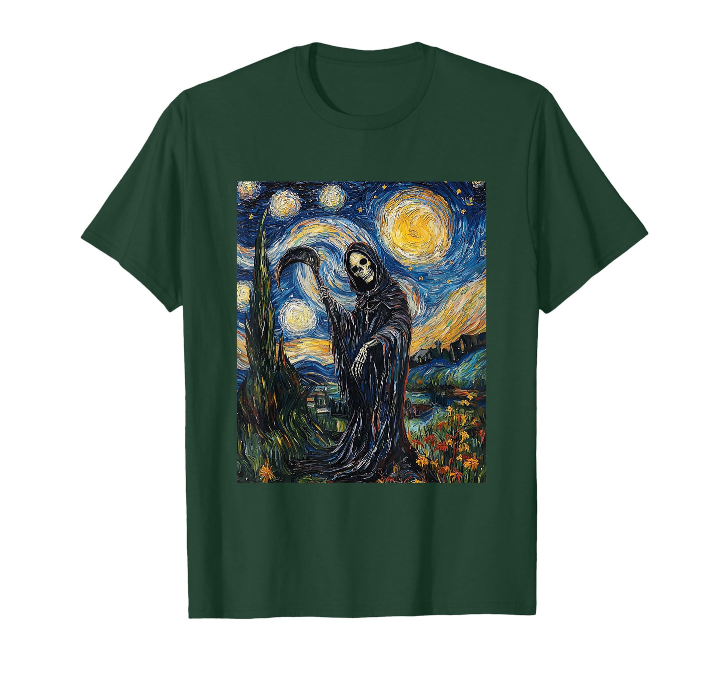 Grim Reaper Skeleton - Van Gogh Style - Starry Night T-Shirt