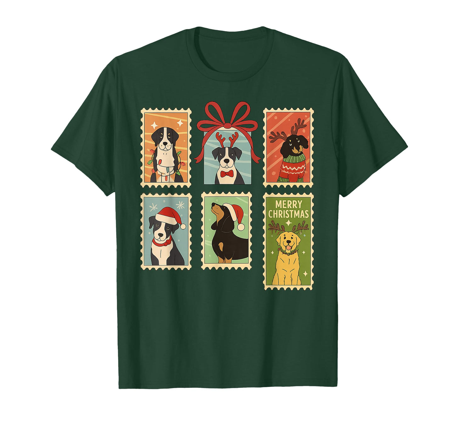 Vintage Christmas 2025 Snow Christmas Tree Funny Dogs Lover T-Shirt