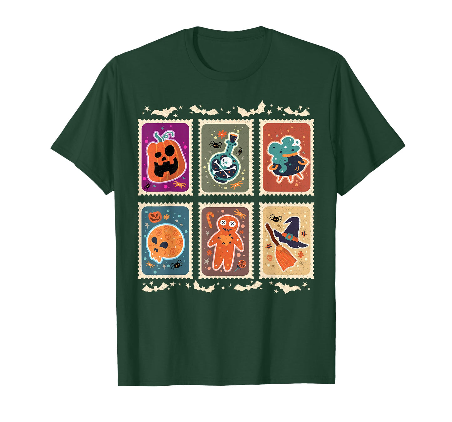 Halloween Stamp Funny Spooky Season Witch Cat Ghost Pumpkin T-Shirt