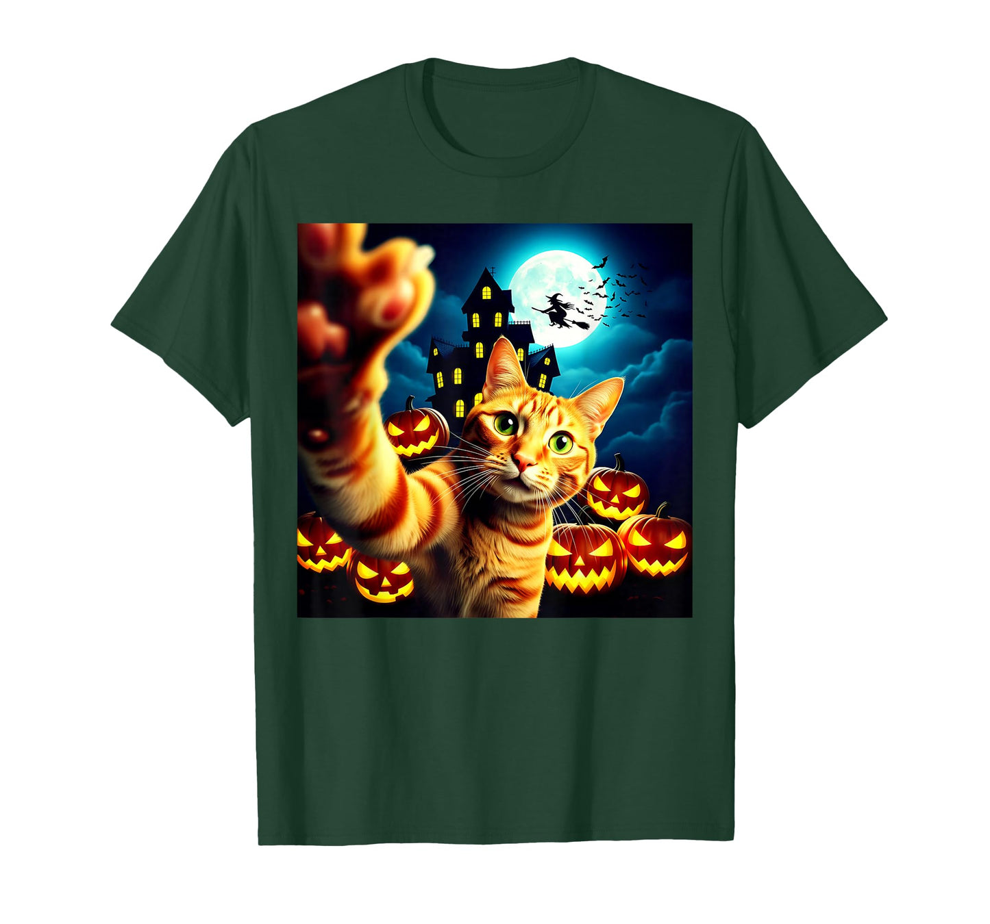 Funny Halloween Cat Selfie Pumpkin Spooky Haunted House T-Shirt