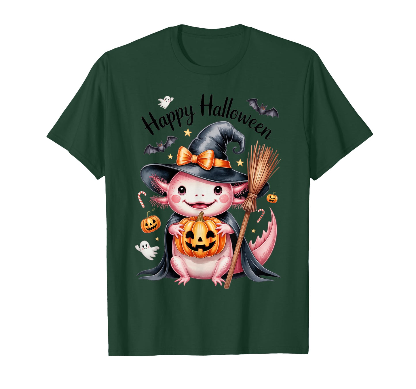 Witchy Axolotl Halloween Magic – Cute Pumpkin Night T-Shirt