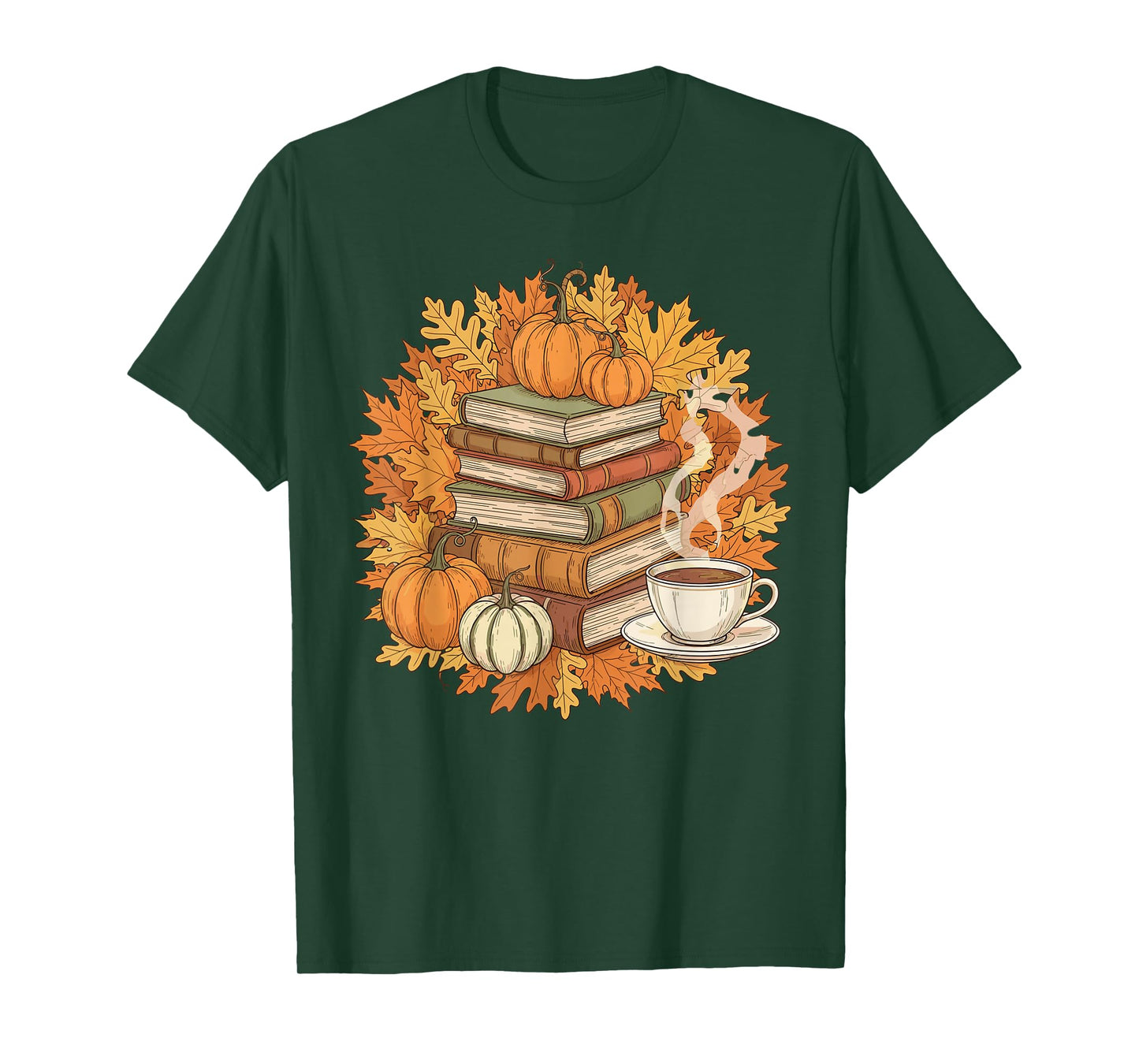 Books Coffee Fall Leaves and Pumpkins Vintage Library T-Shirt