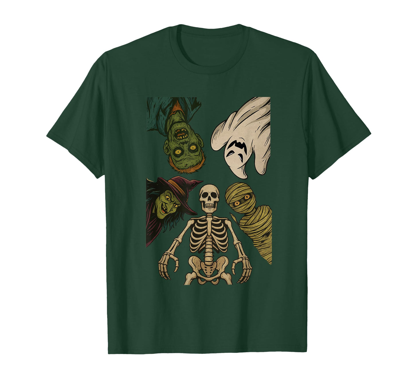 Retro Halloween Characters Horror Skeleton Scary Zombie Boo T-Shirt