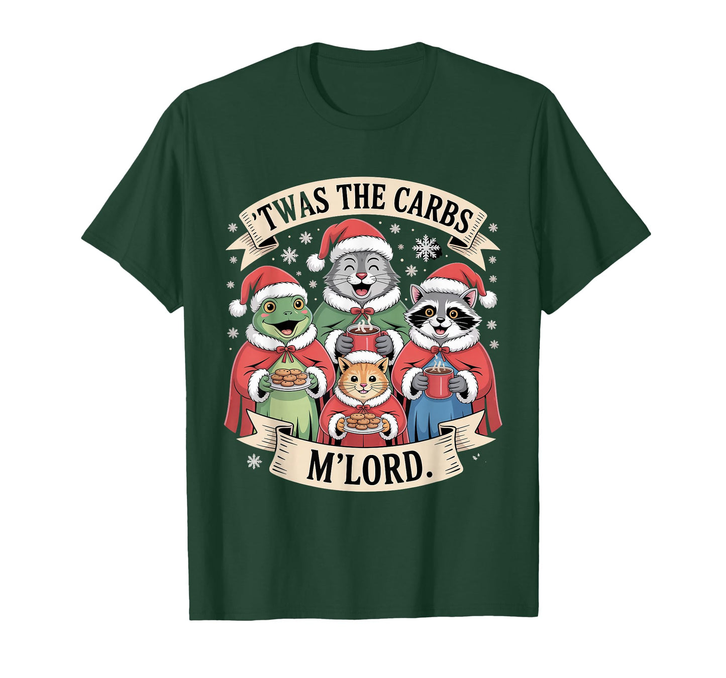 T'was The Carbs M'Lord Funny Santa Hat Animals Christmas T-Shirt