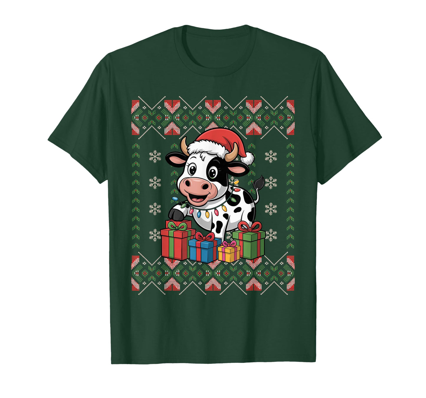 Santa Cow Christmas Ugly Sweater Funny Holiday Pajamas T-Shirt