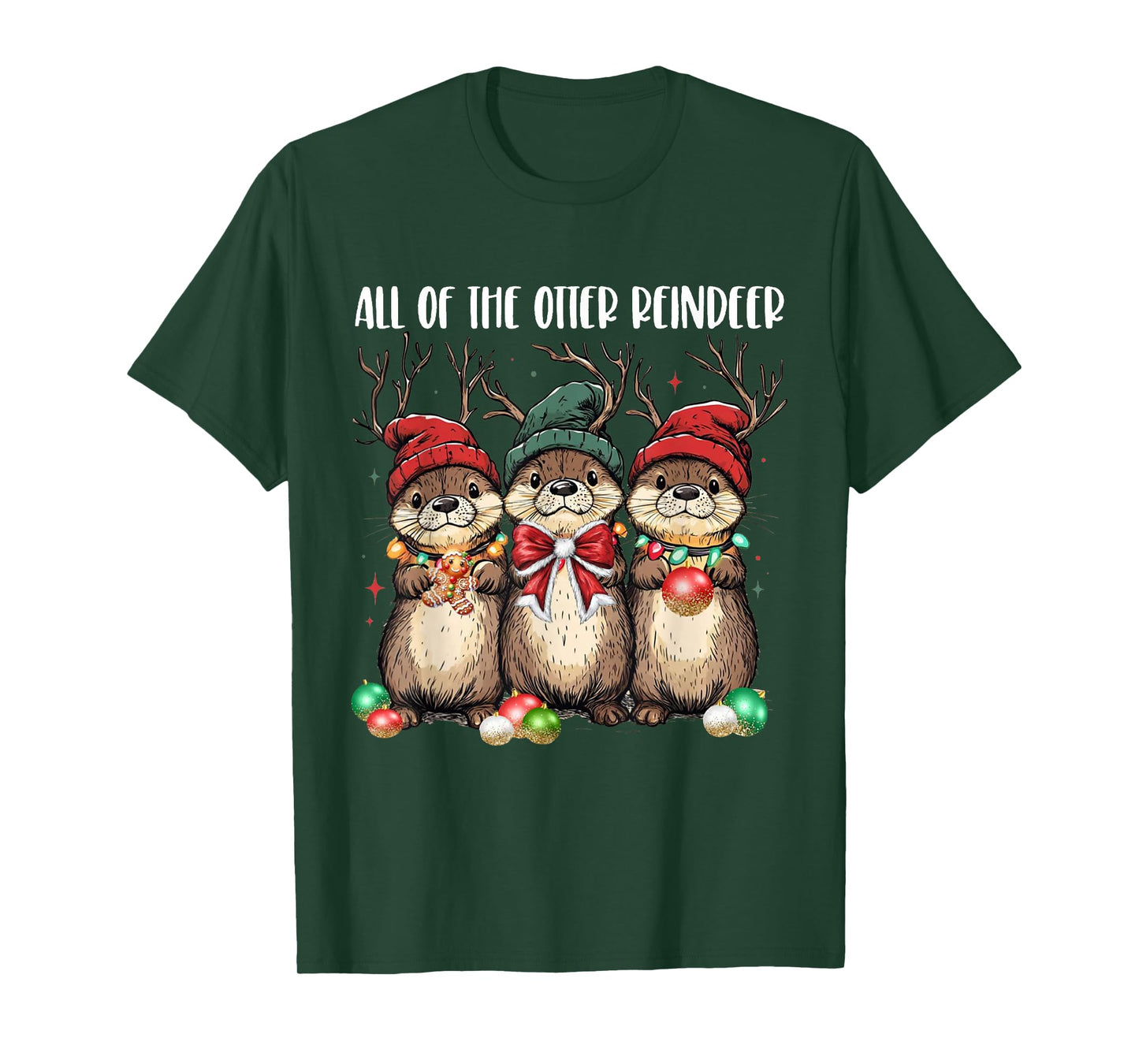 All of The Otter Reindeer Christmas Otters Santa Xmas Pajama T-Shirt