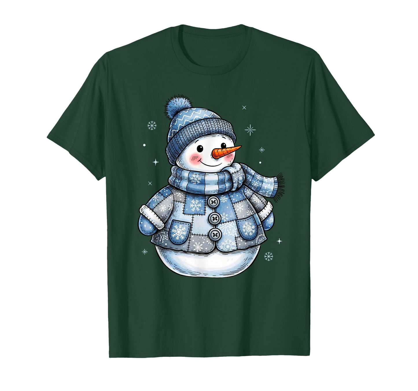 Cute Patchwork Snowman Merry Christmas Xmas Holiday Pajamas T-Shirt