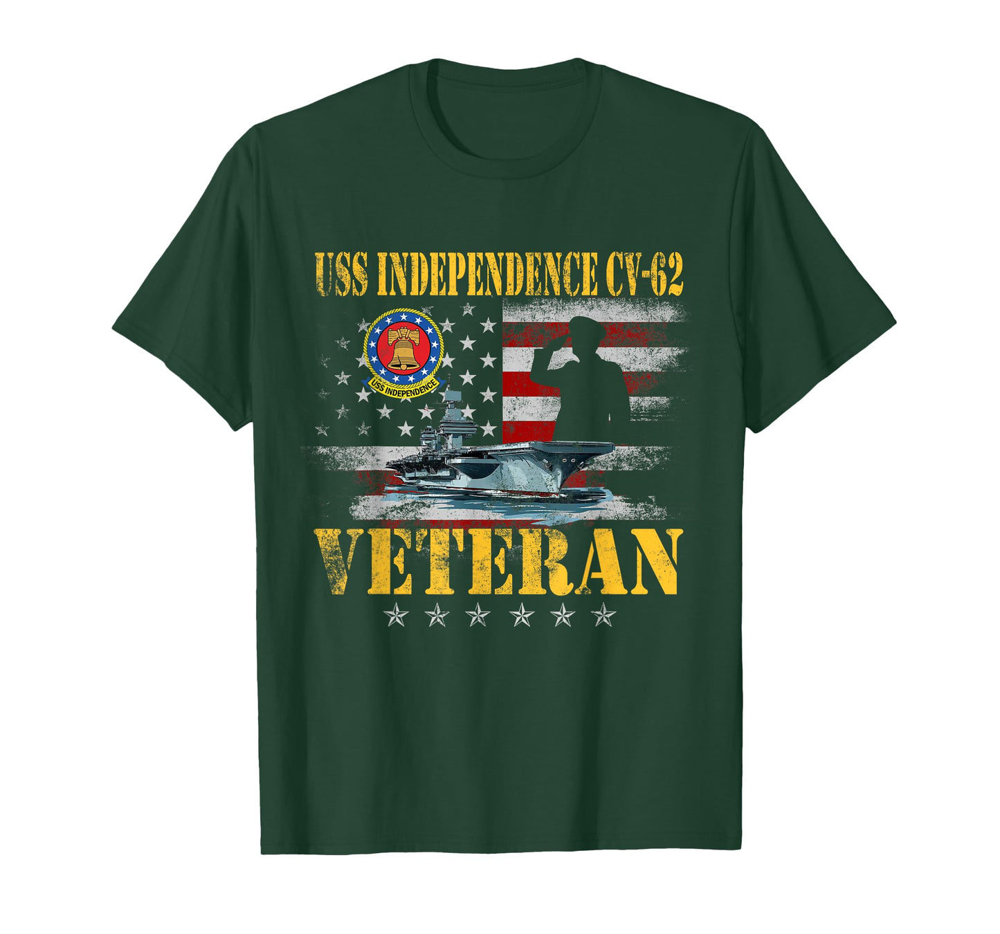Vintage USS Independence CV-62 Aircraft Carrier Flag Veteran T-Shirt