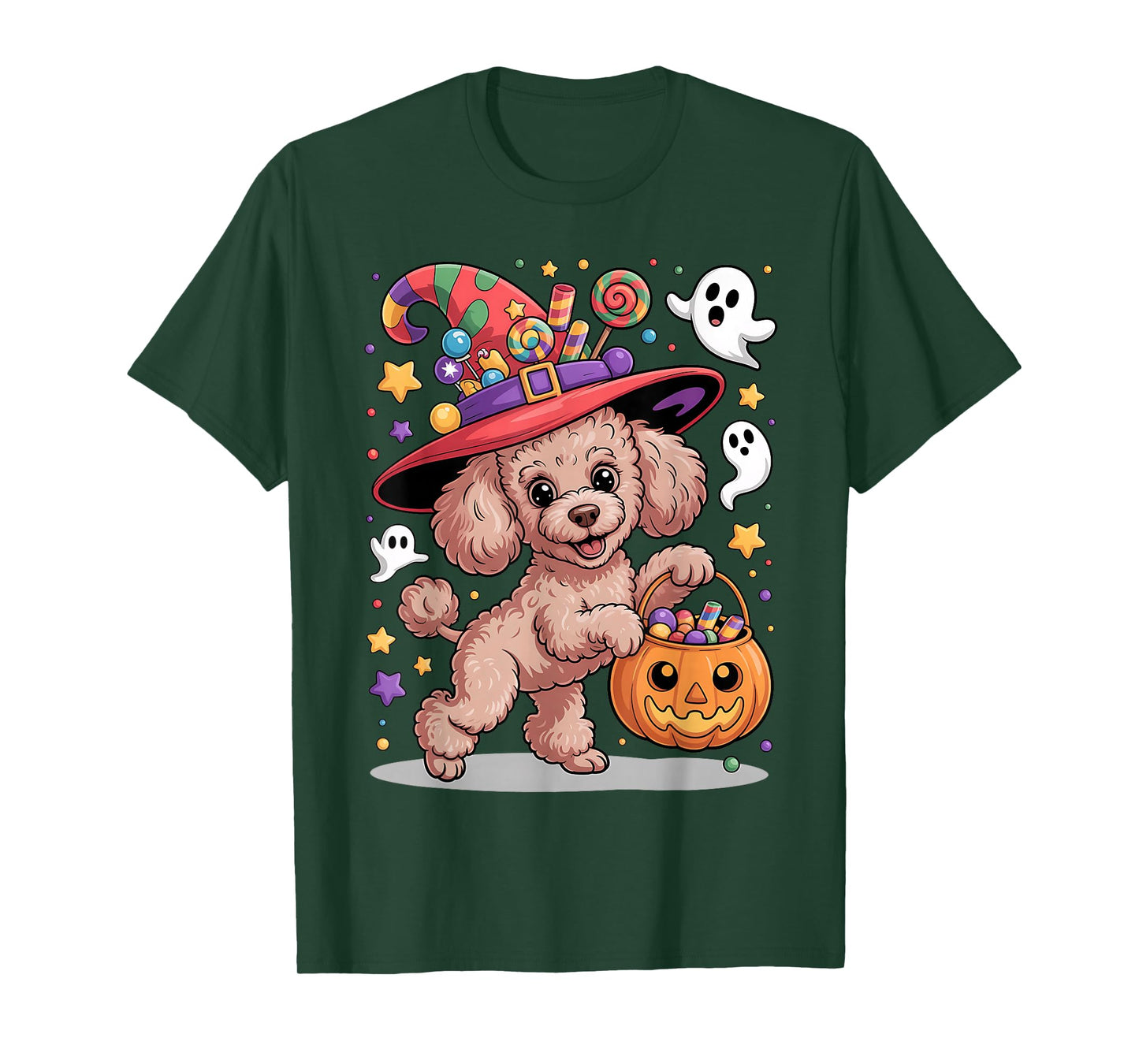 Miniature Poodle Dog Pumpkin Ghost Candy Witch Halloween T-Shirt