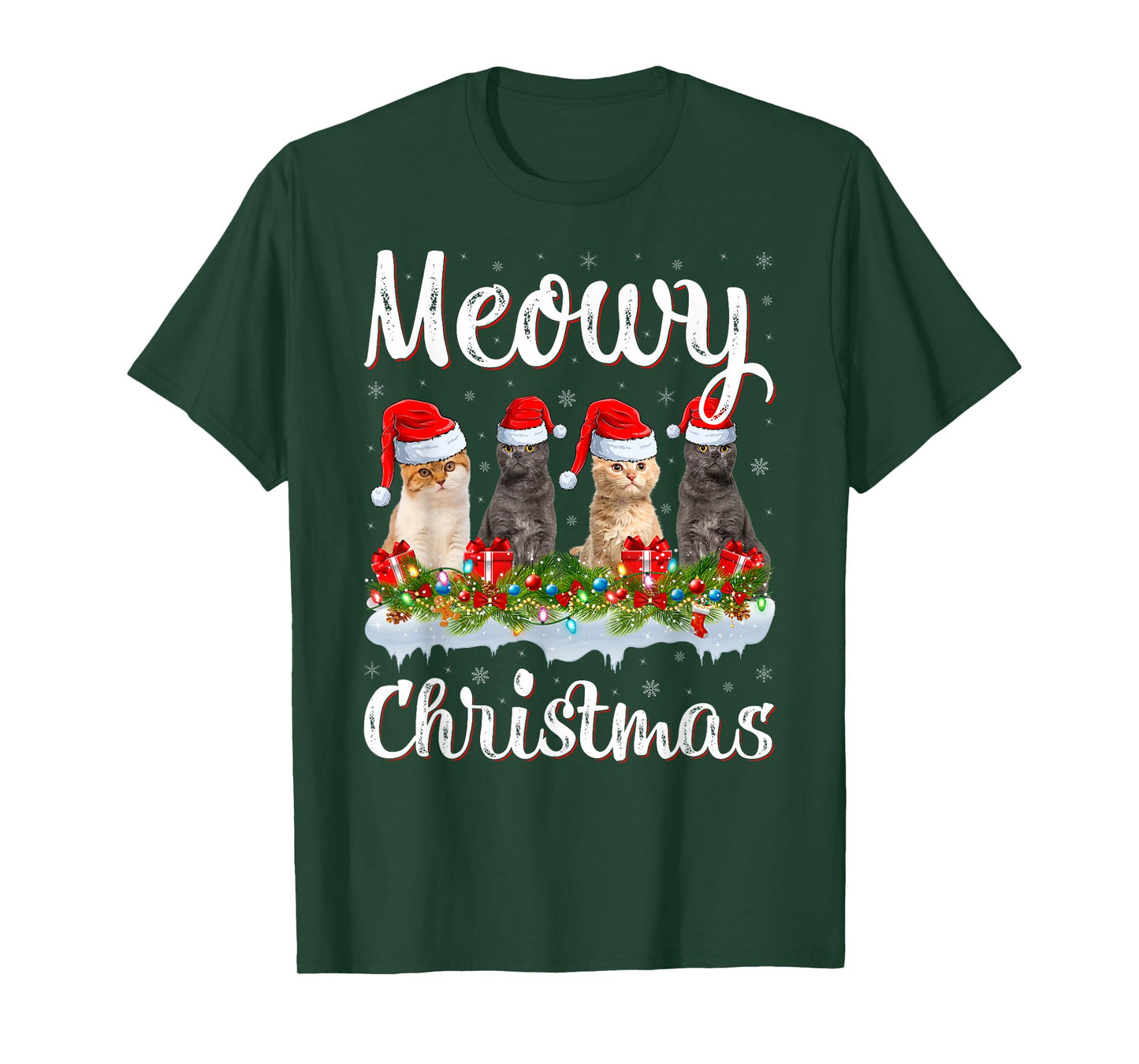 Cats Meowy Christmas Lights Funny Pet Animal Cat Lover Xmas T-Shirt