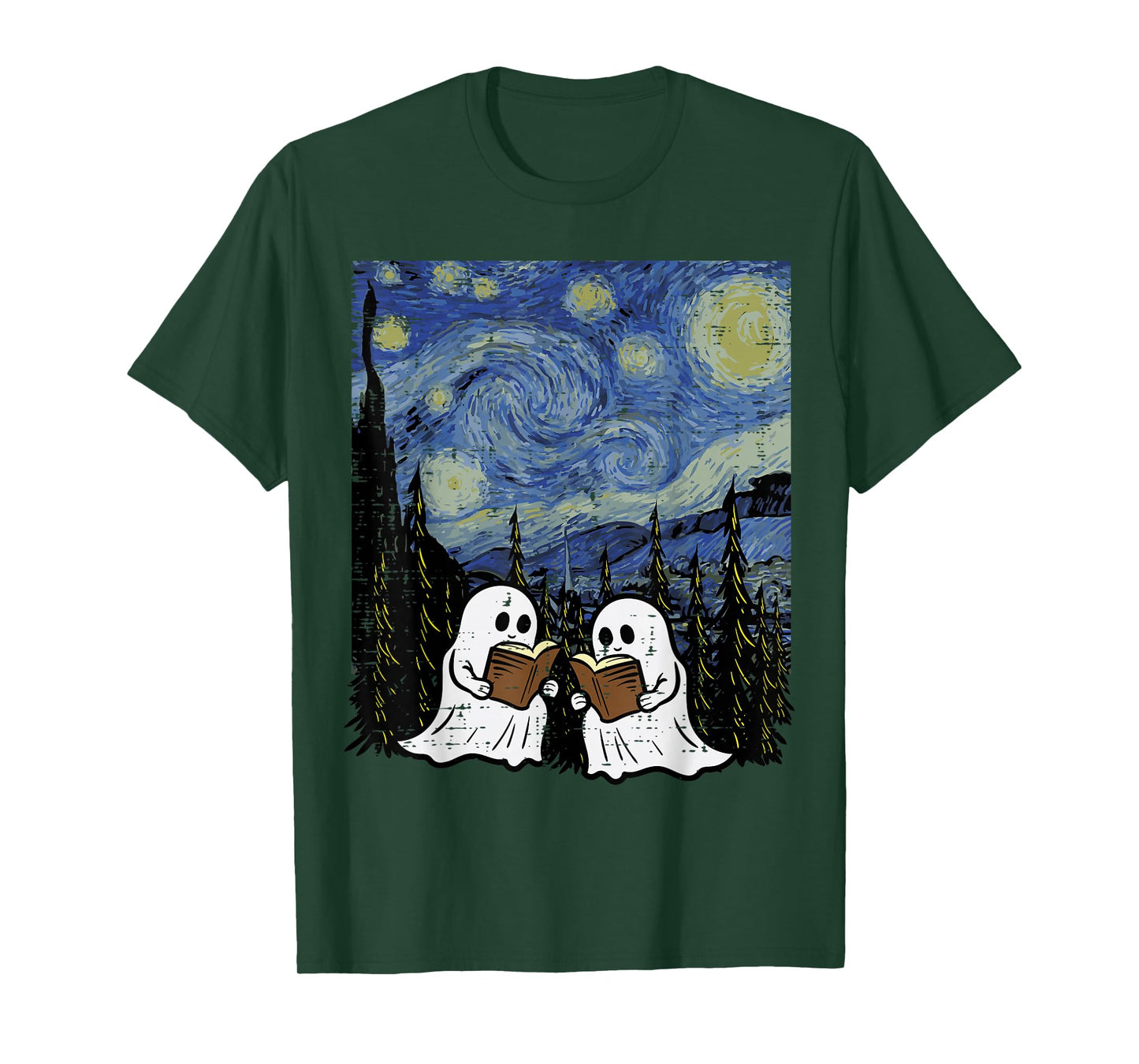 Halloween Ghosts Books Starry Night Costume Men Women Kids T-Shirt