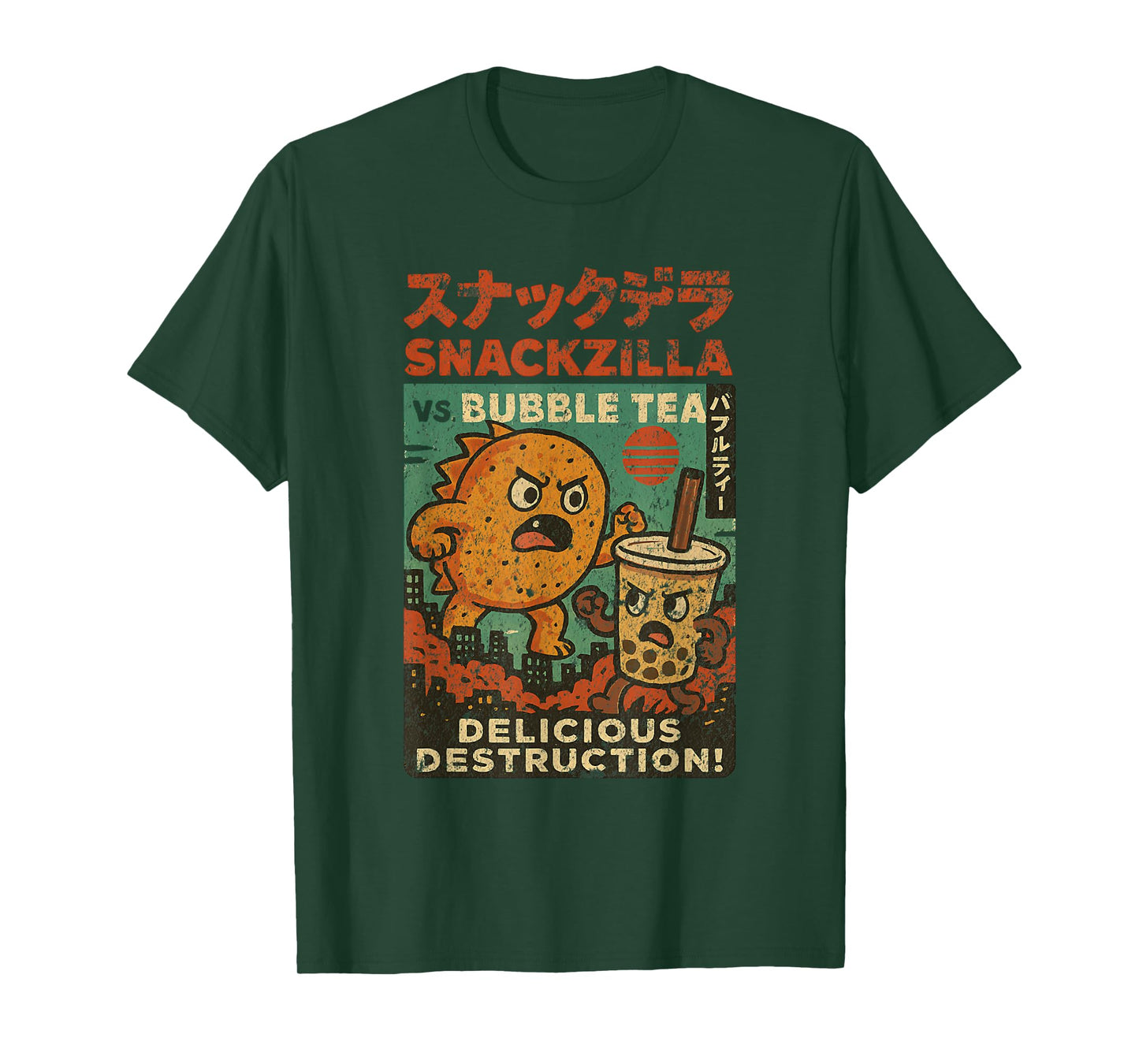 Snackzilla vs. Bubble Tea Retro Tokyo Kaiju Battle T-Shirt