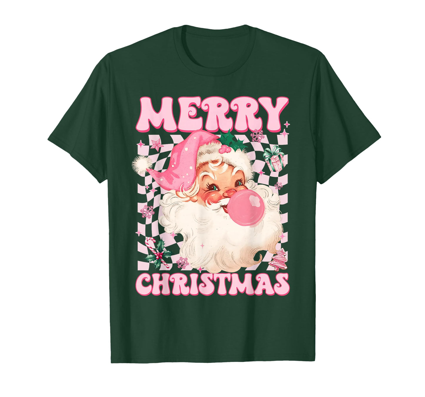 Santa Claus Pink Sunglasses Blowing Bubble Gum Christmas T-Shirt