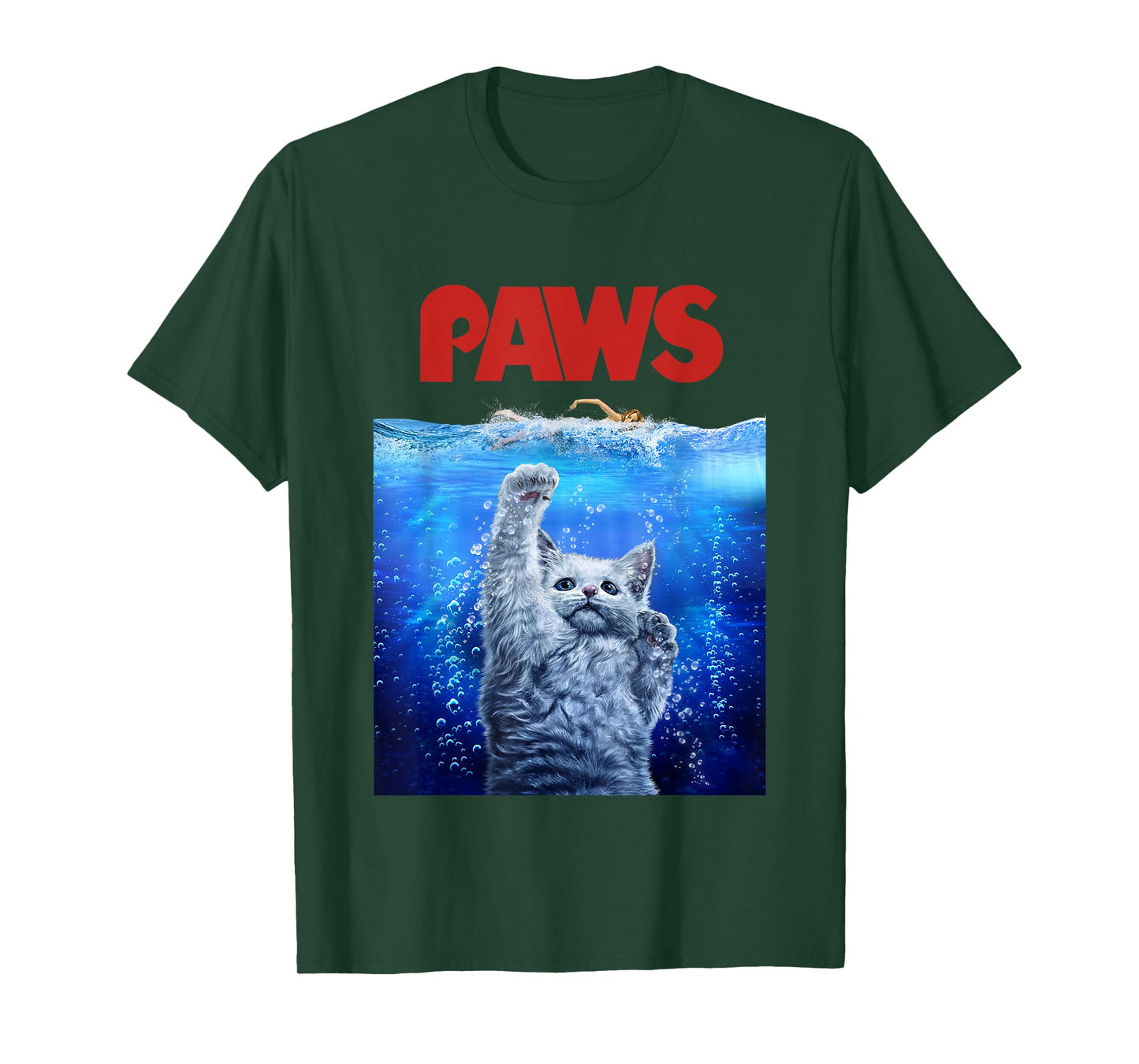Terrifying Monster White Cat Attack Swimmer Men Women Girls Kids T-Shirt