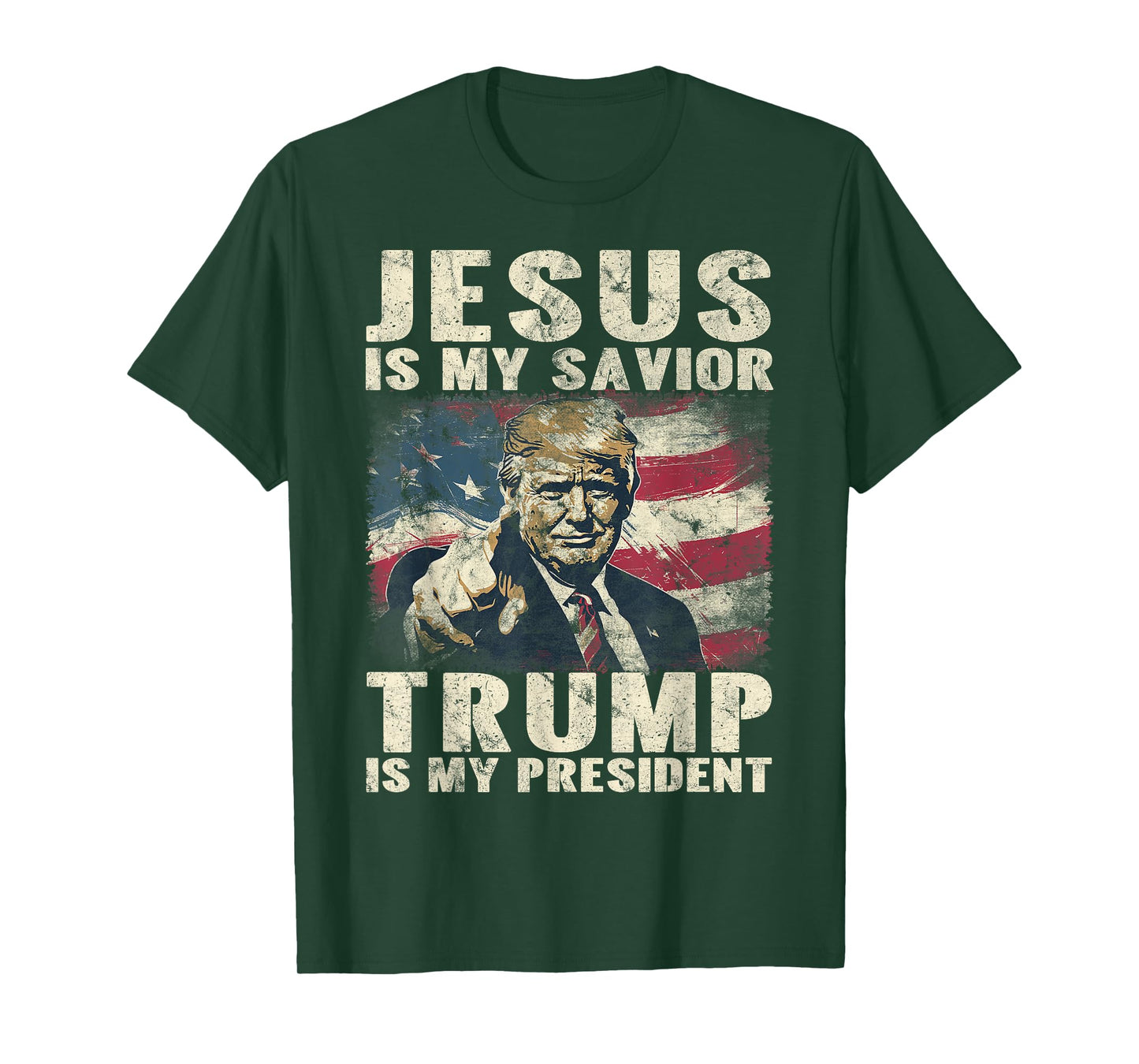 Jesus Is My Savior Trump Is My President 2024 American Flag T-Shirt