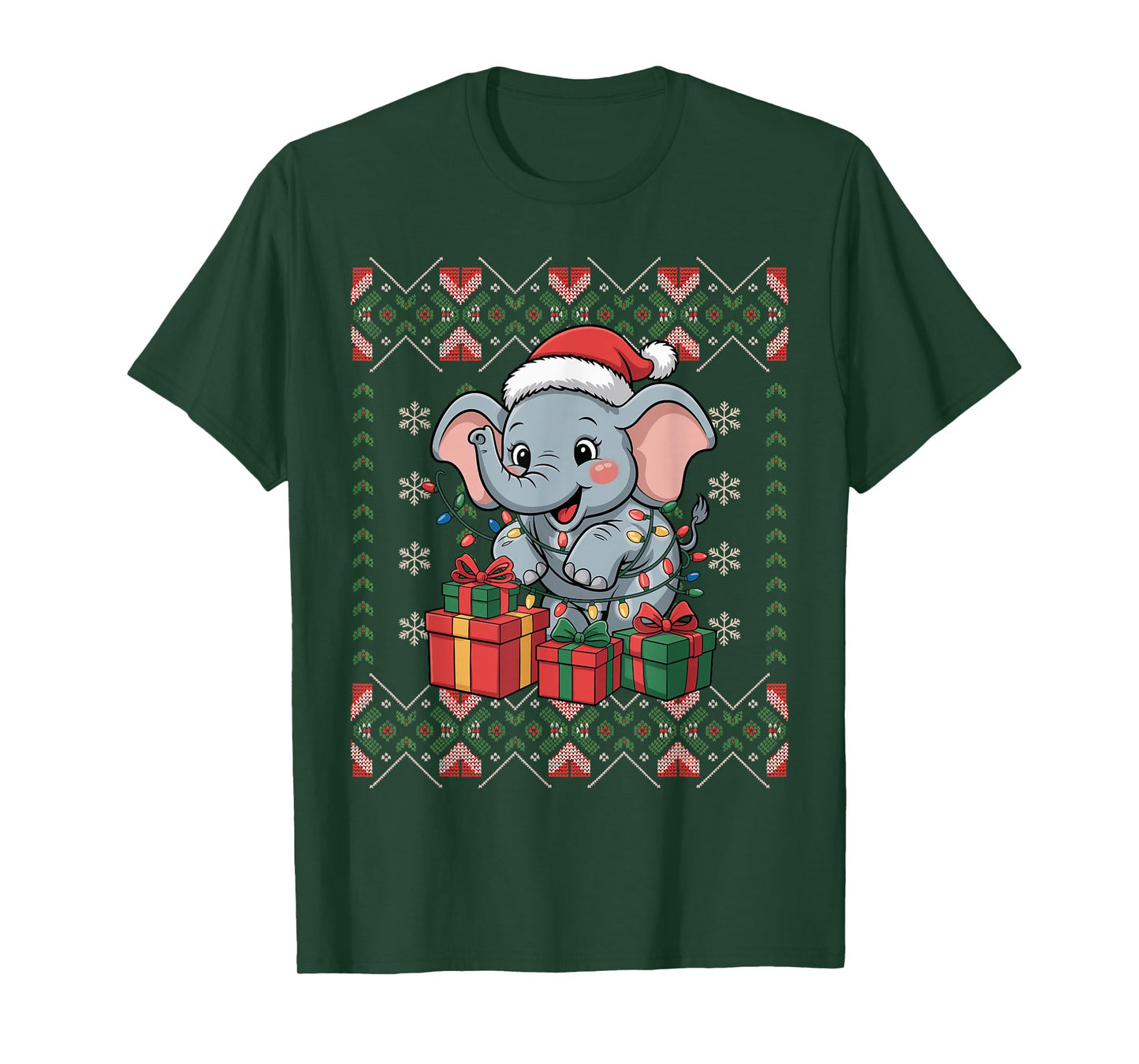 Santa Elephant Christmas Ugly Sweater Funny Holiday Pajamas T-Shirt